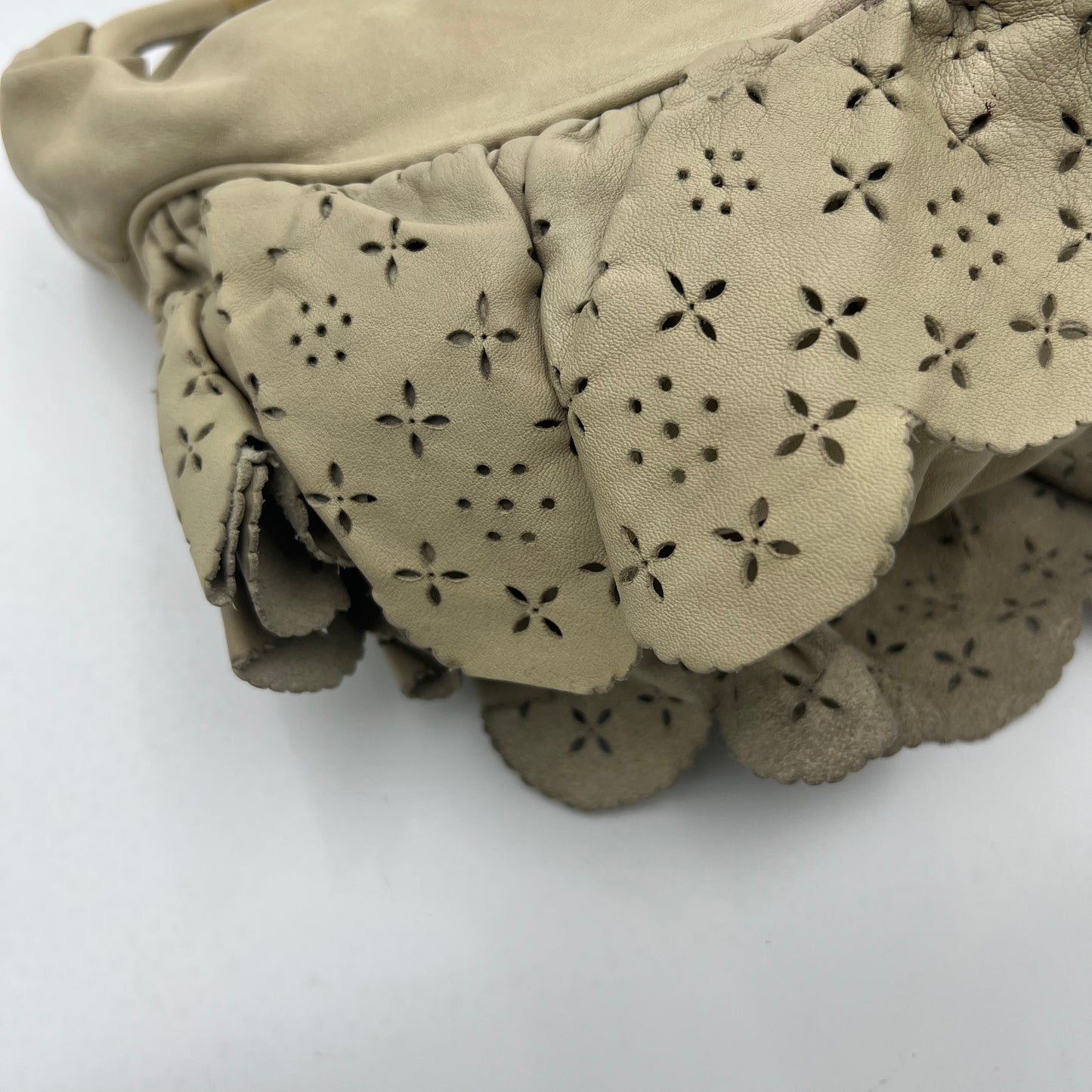Christian Dior Beige Leather Gypsy Ruffle Hobo Bag