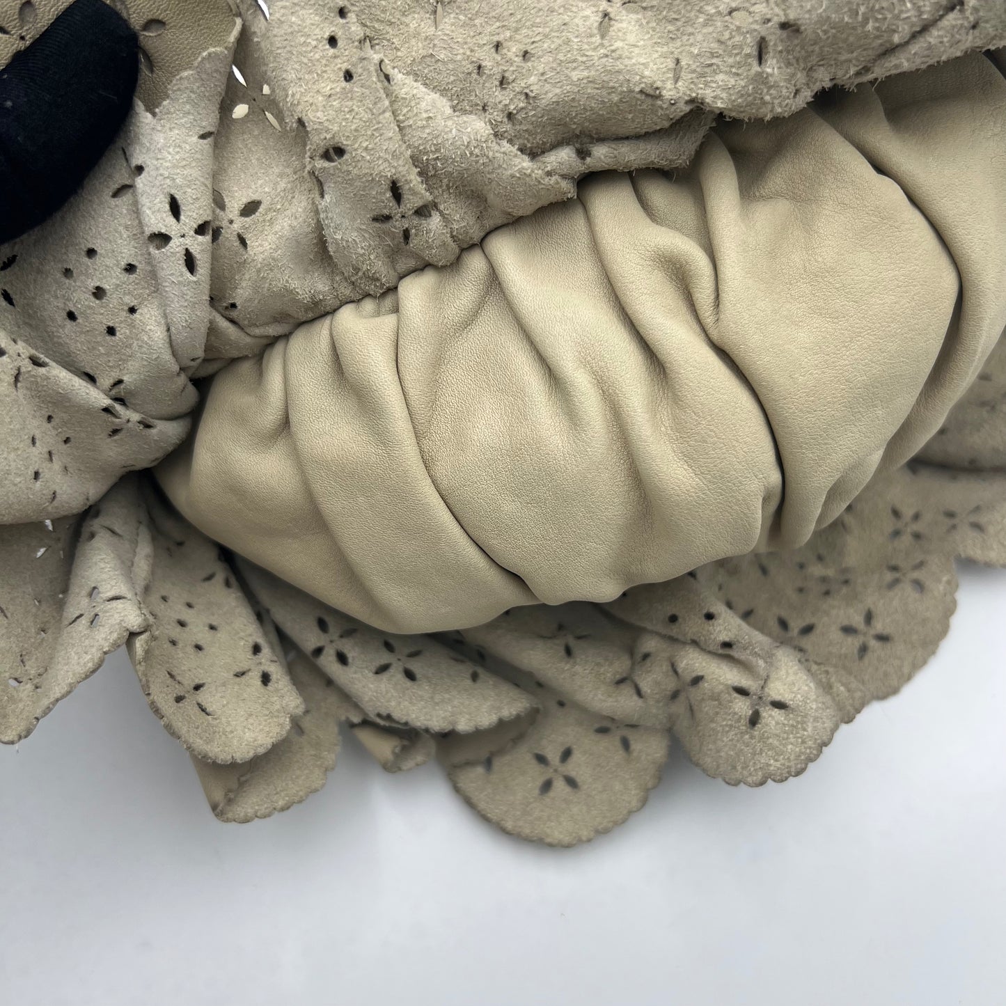 Christian Dior Beige Leather Gypsy Ruffle Hobo Bag