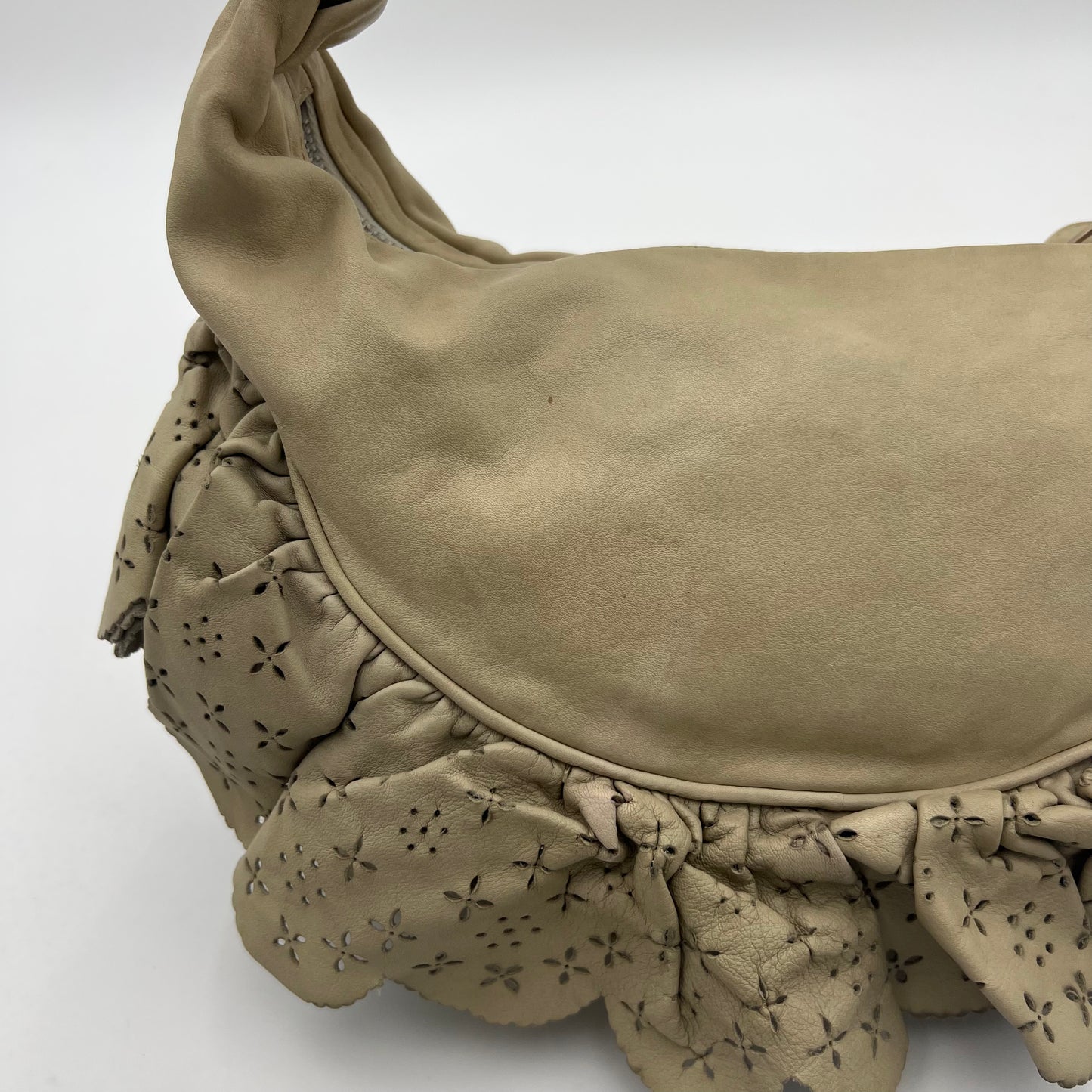 Christian Dior Beige Leather Gypsy Ruffle Hobo Bag