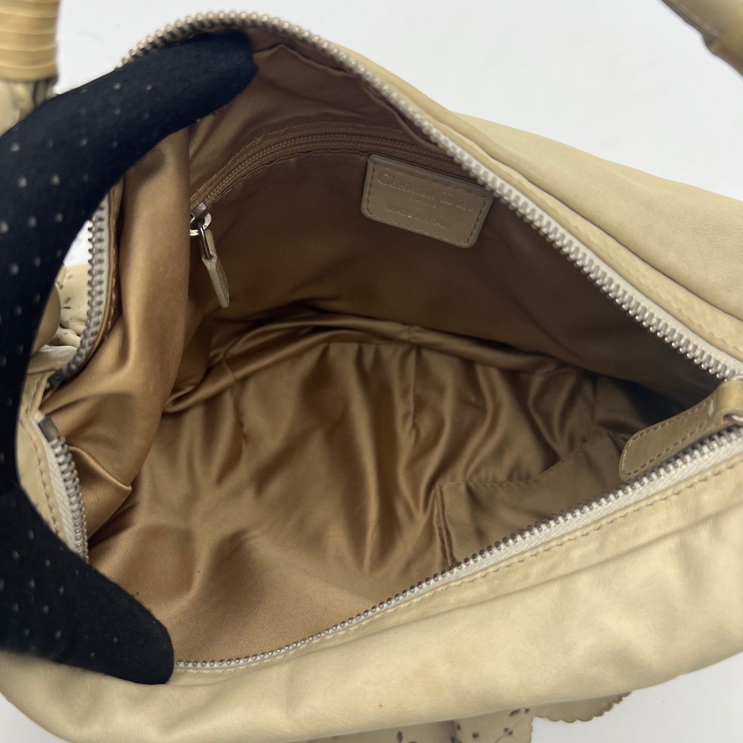 Christian Dior Beige Leather Gypsy Ruffle Hobo Bag
