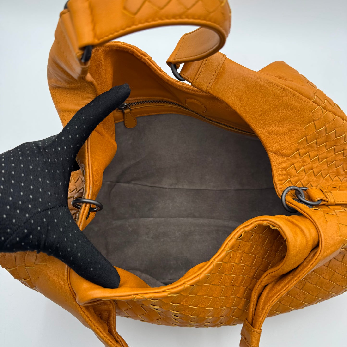 Bottega Veneta Orange Intrecciato Campana Hobo Shoulder Bag