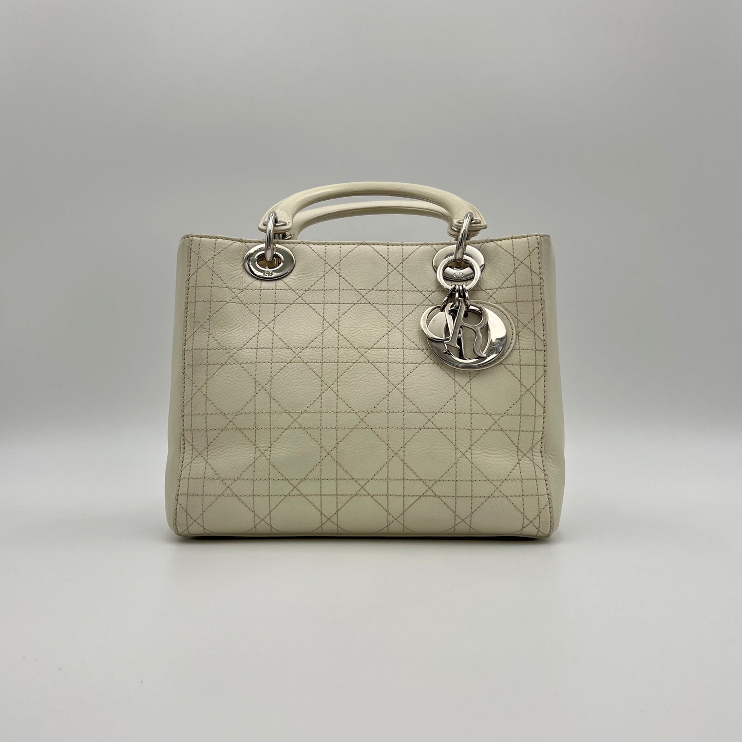 Christian Dior White Leather Cannage Lady Dior SHW