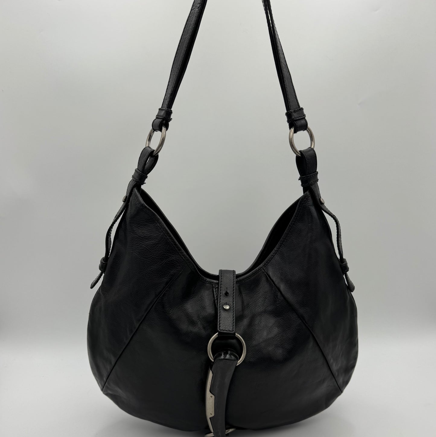 YSL Black Leather Mombasa Hobo Bag