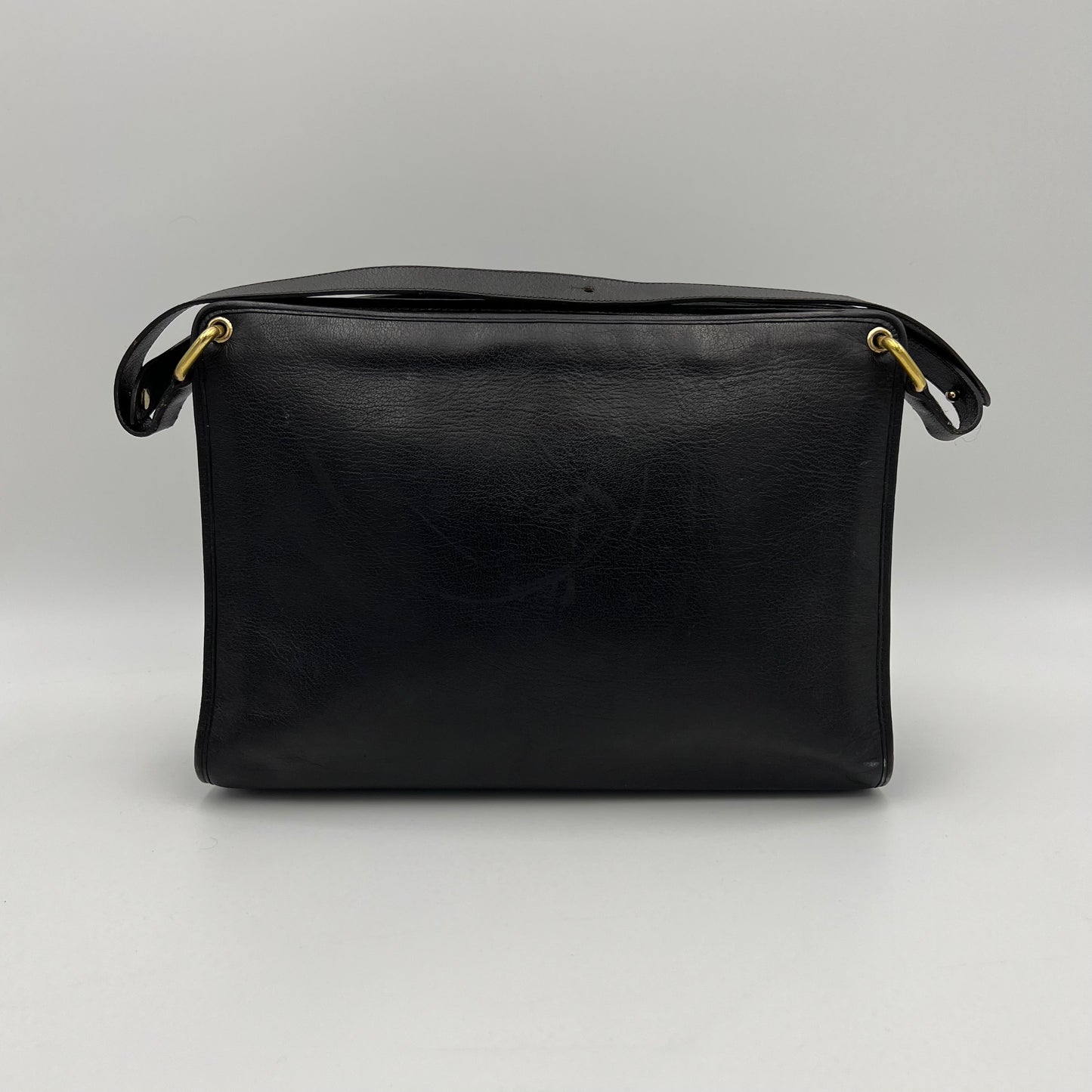 Christian Dior Vintage Black Leather Logo Plate Shoulder Bag