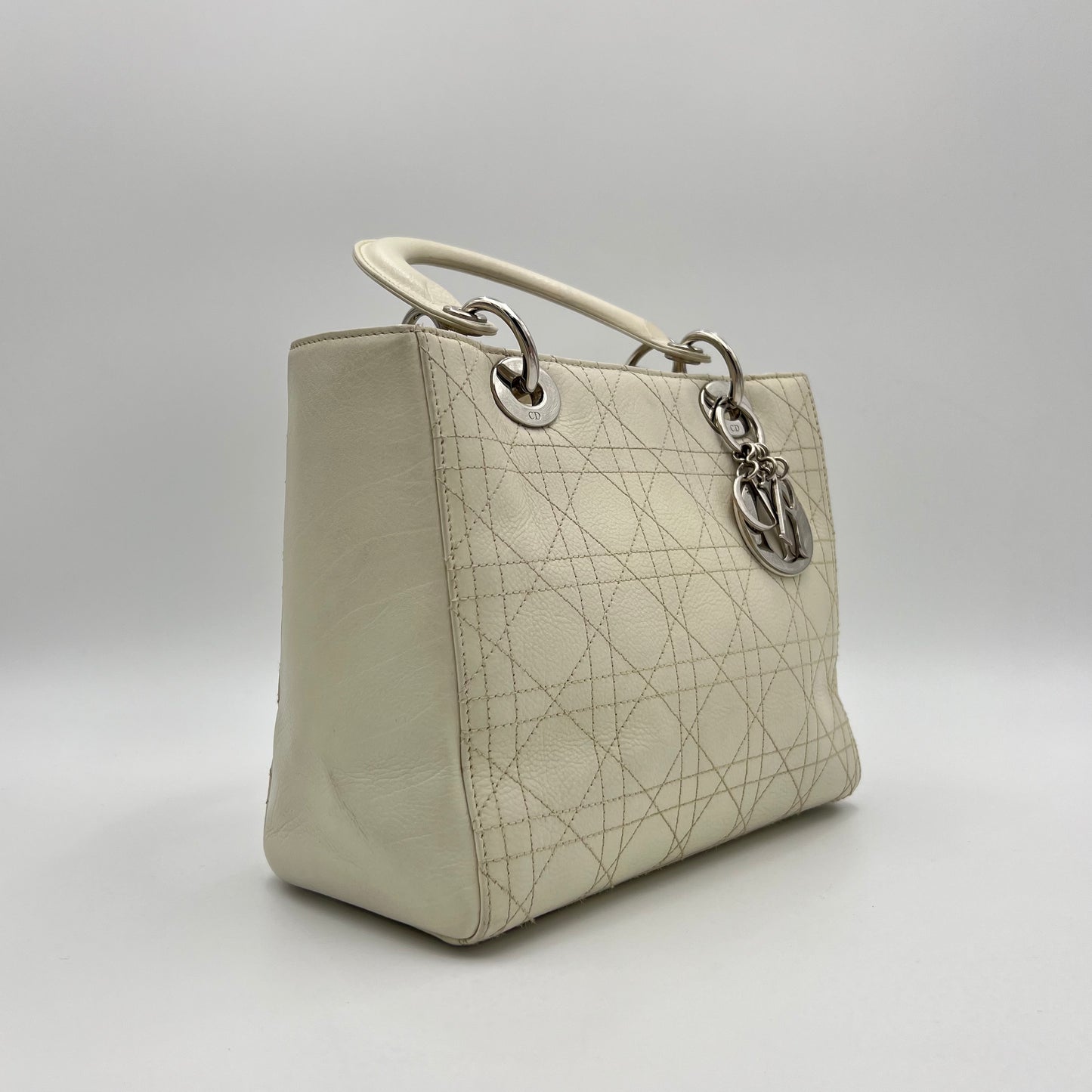 Christian Dior White Leather Cannage Lady Dior SHW