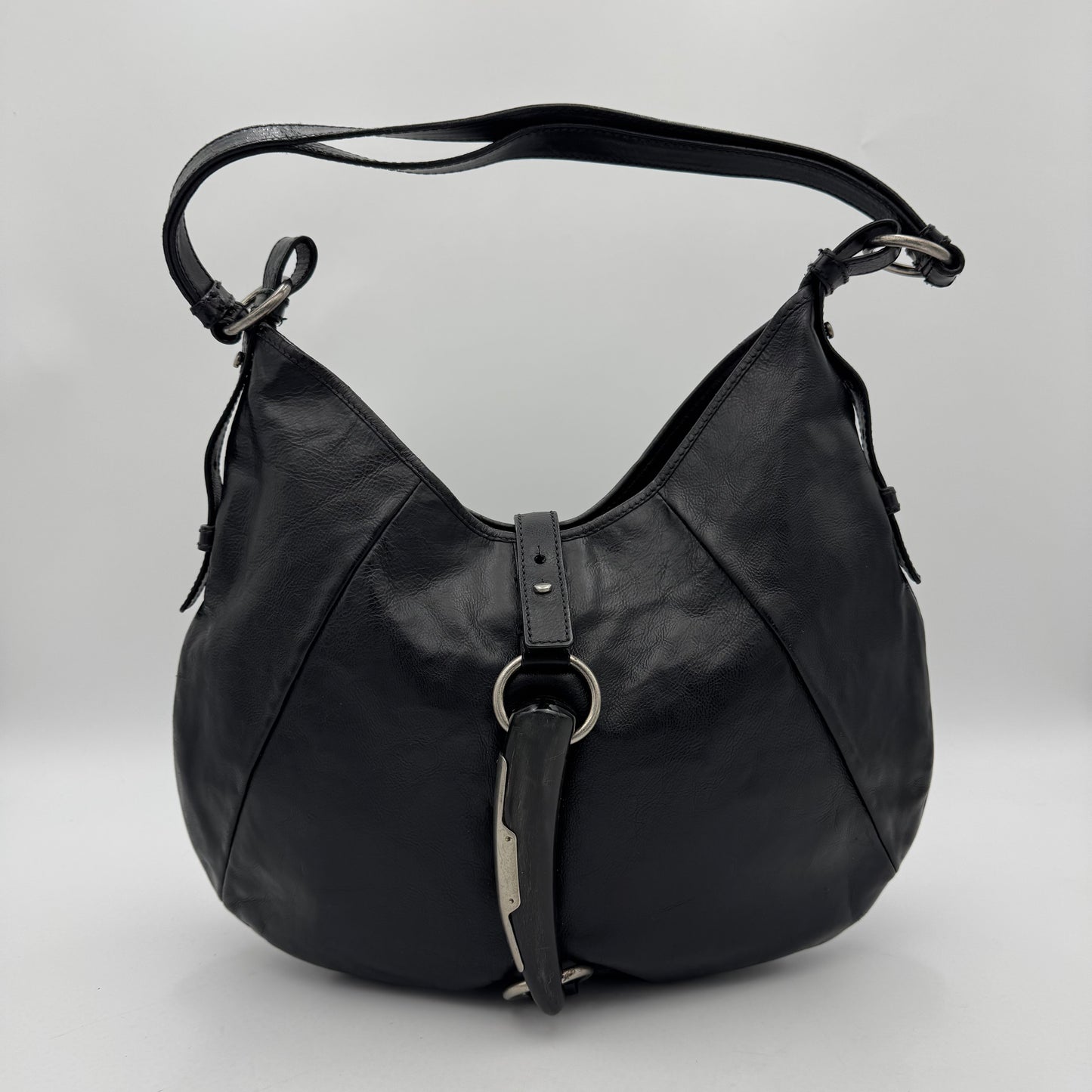 YSL Black Leather Mombasa Hobo Bag