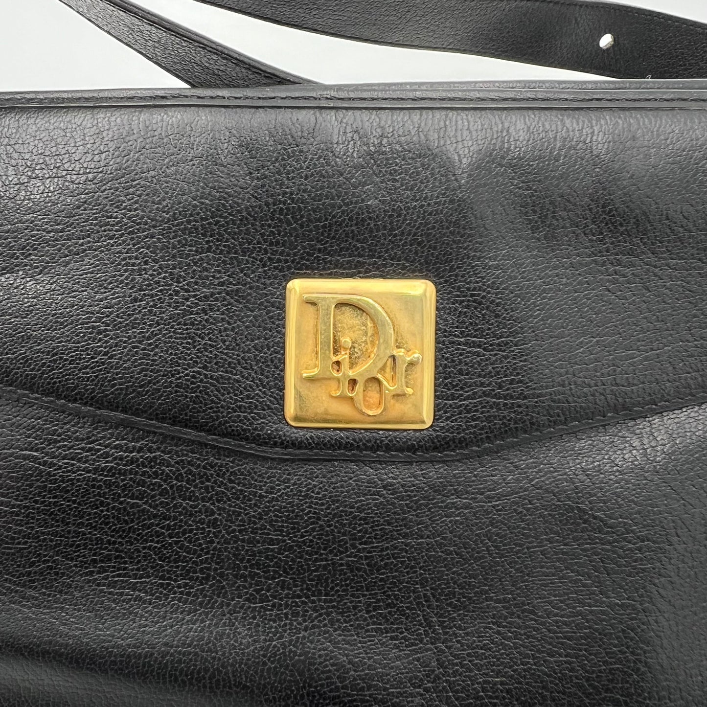 Christian Dior Vintage Black Leather Logo Plate Shoulder Bag