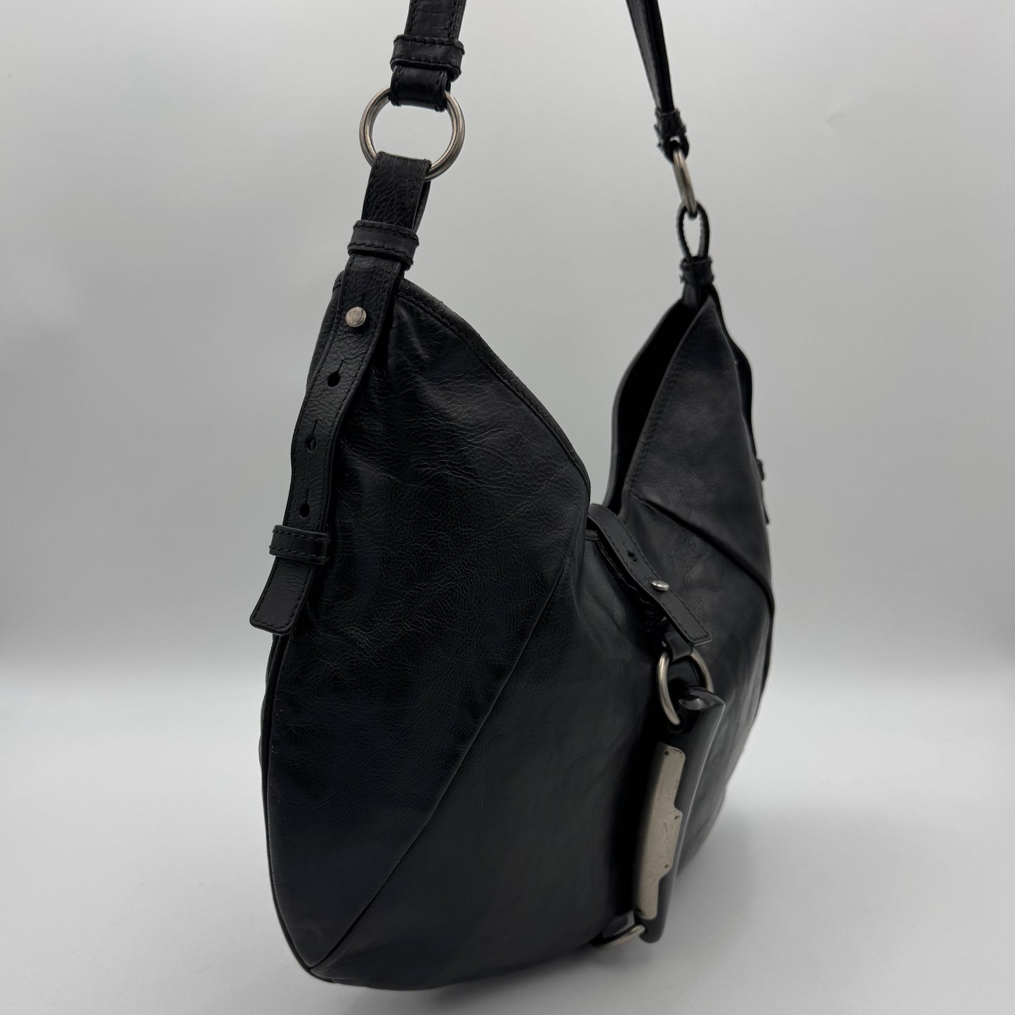 YSL Black Leather Mombasa Hobo Bag