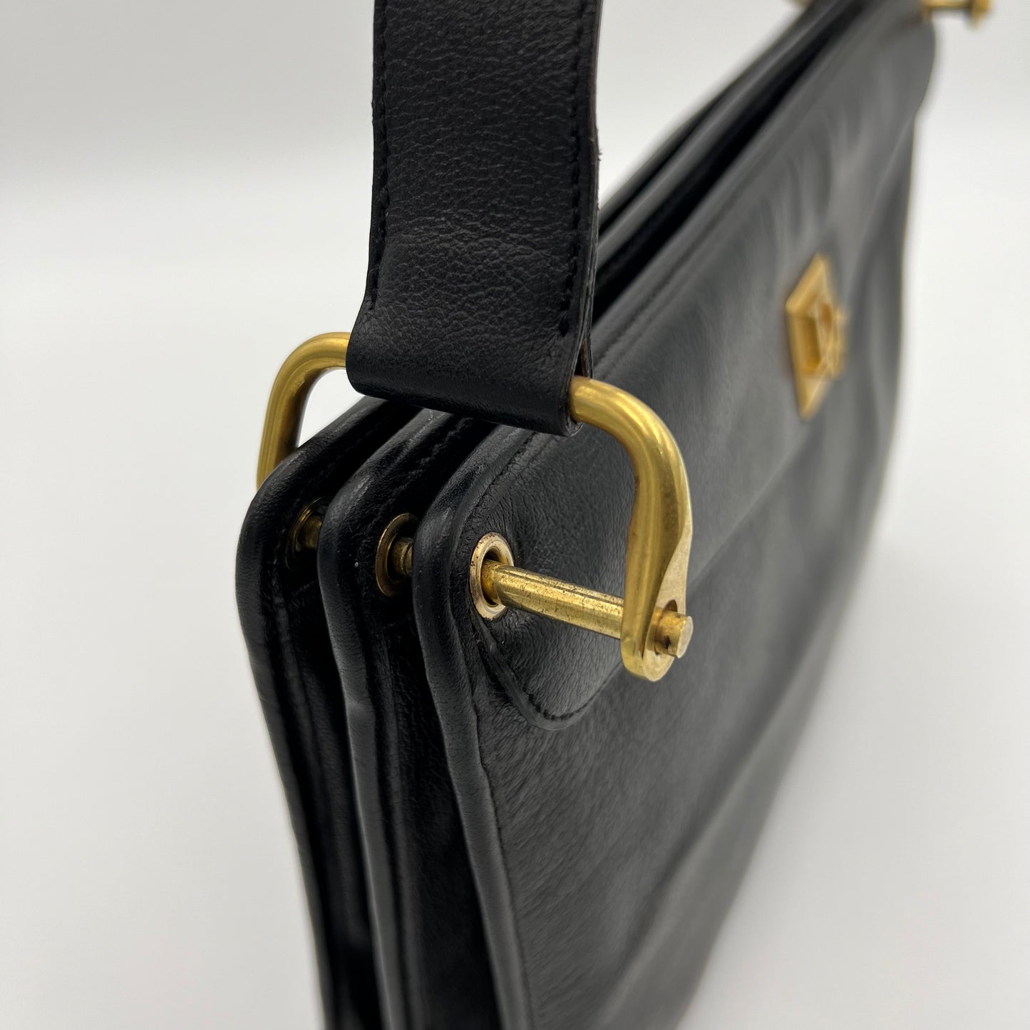 Christian Dior Vintage Black Leather Logo Plate Shoulder Bag
