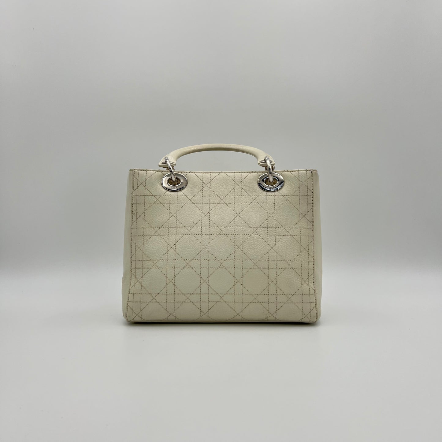 Christian Dior White Leather Cannage Lady Dior SHW