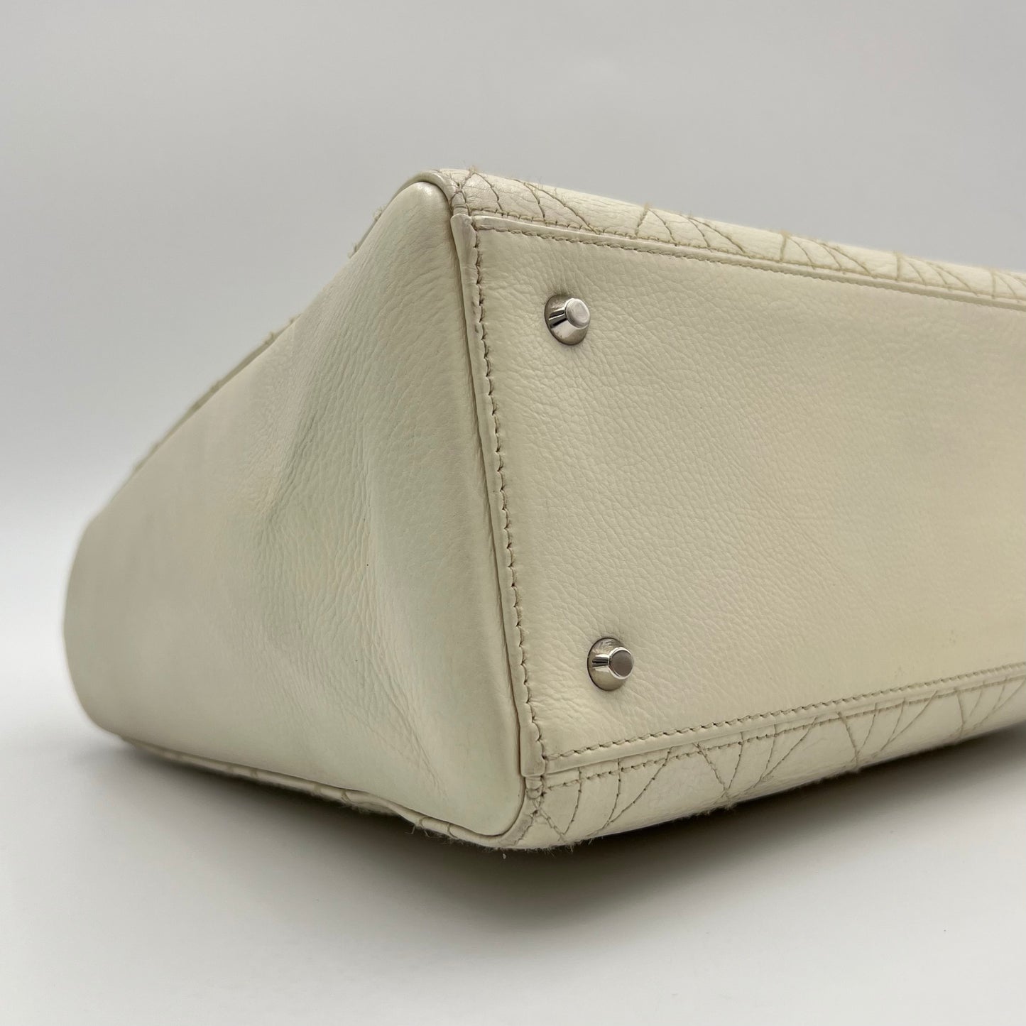 Christian Dior White Leather Cannage Lady Dior SHW
