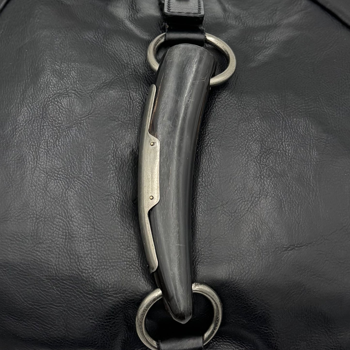 YSL Black Leather Mombasa Hobo Bag
