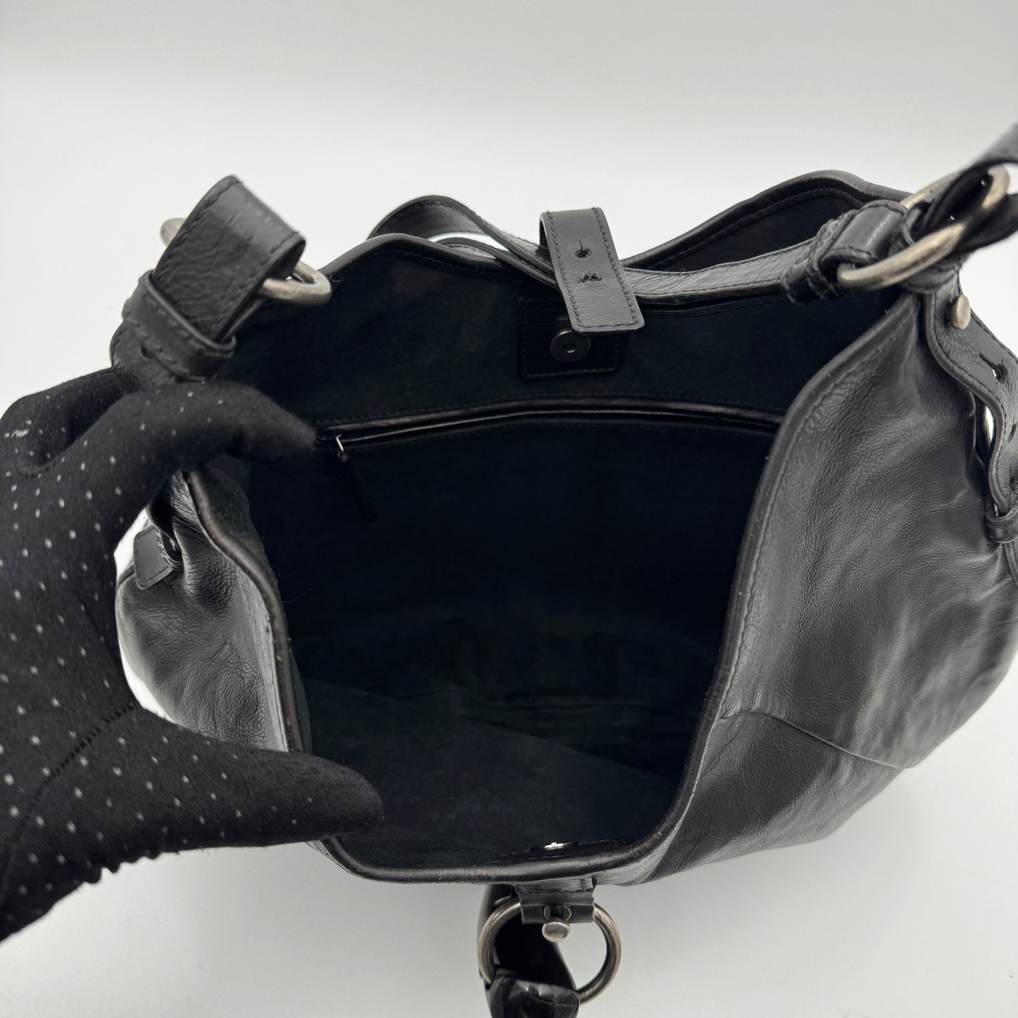 YSL Black Leather Mombasa Hobo Bag