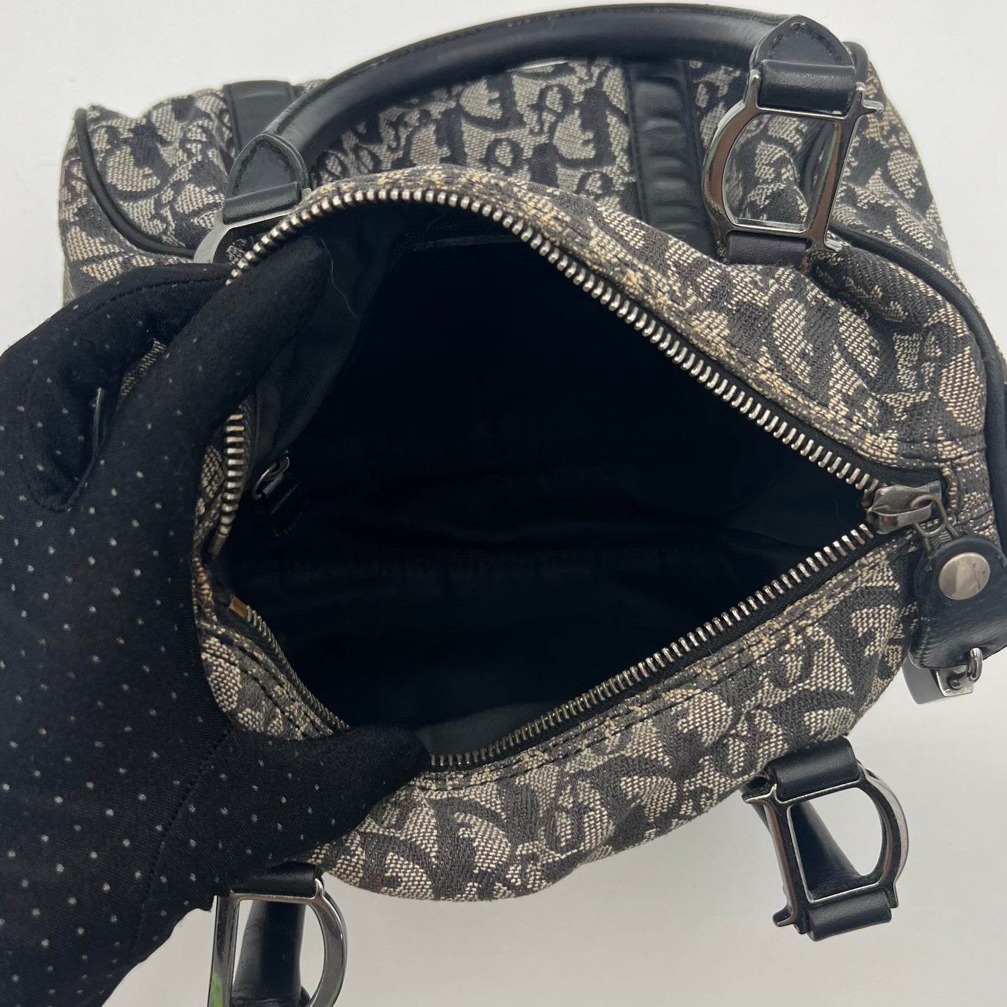 Christian Dior Black Oblique Canvas and Leather Boston 25