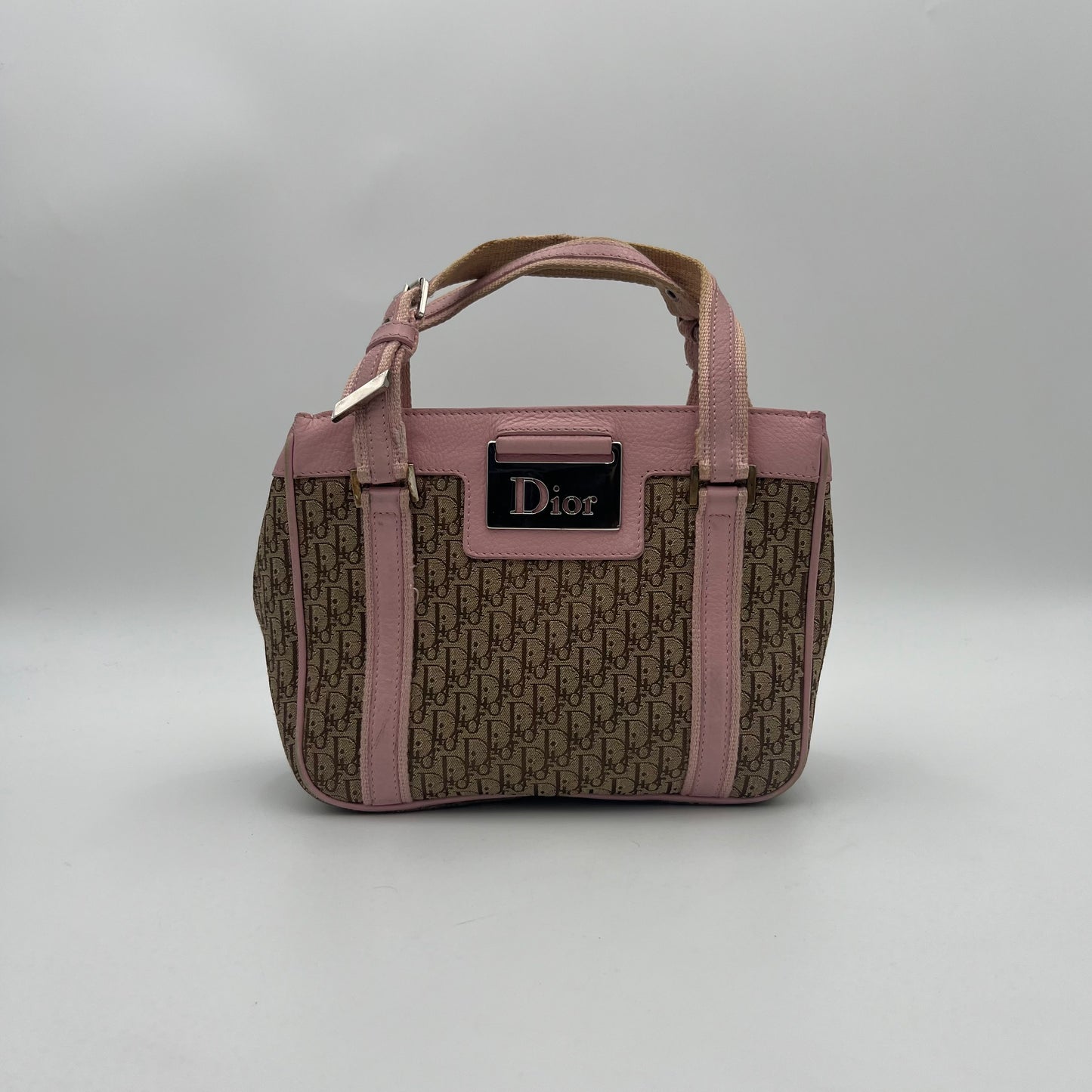 Christian Dior Beige Trotter Canvas Pink Leather Street Chic Small Handbag