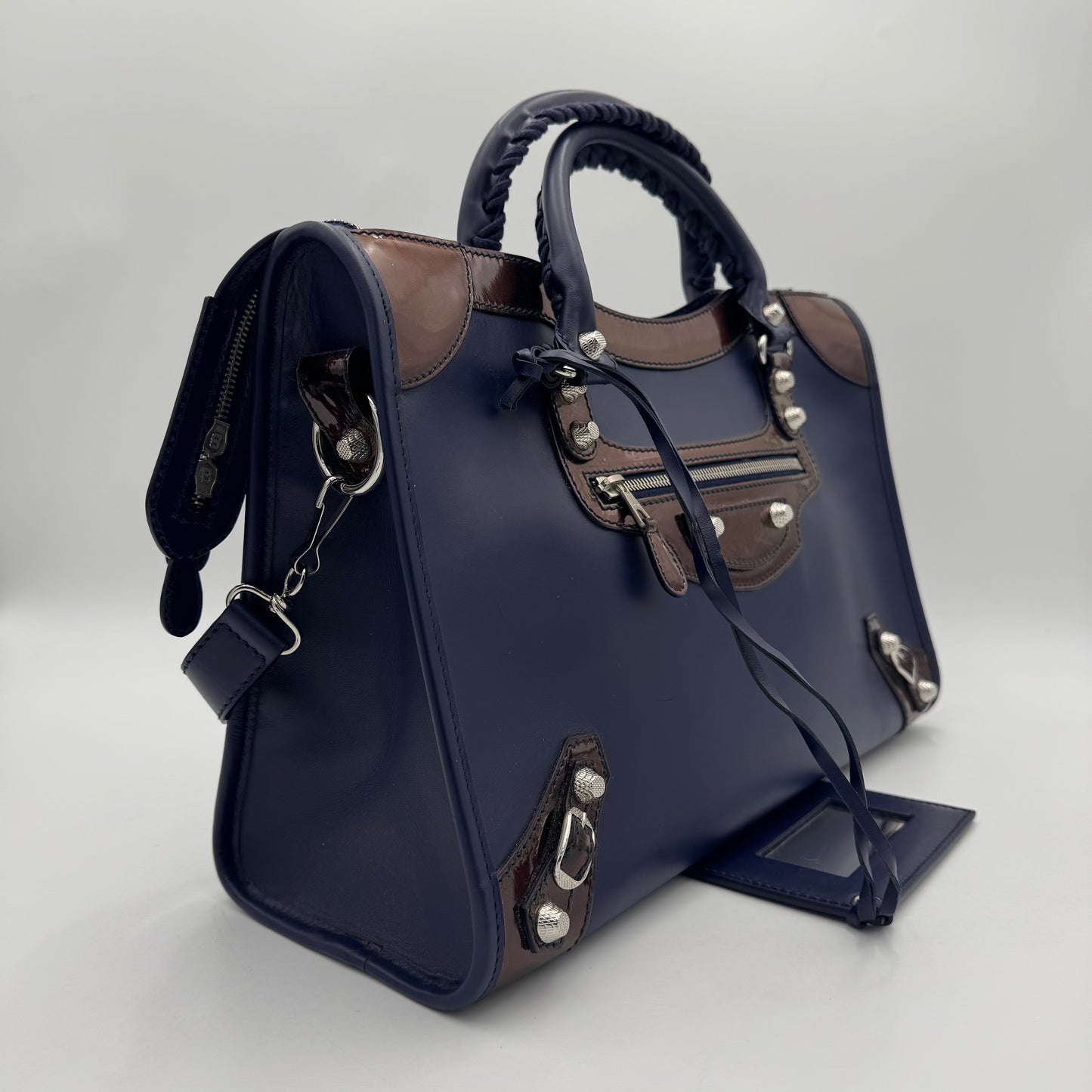Balenciaga Dark Blue Matte and Black Patent Leather Giant 12 City Bag SHW