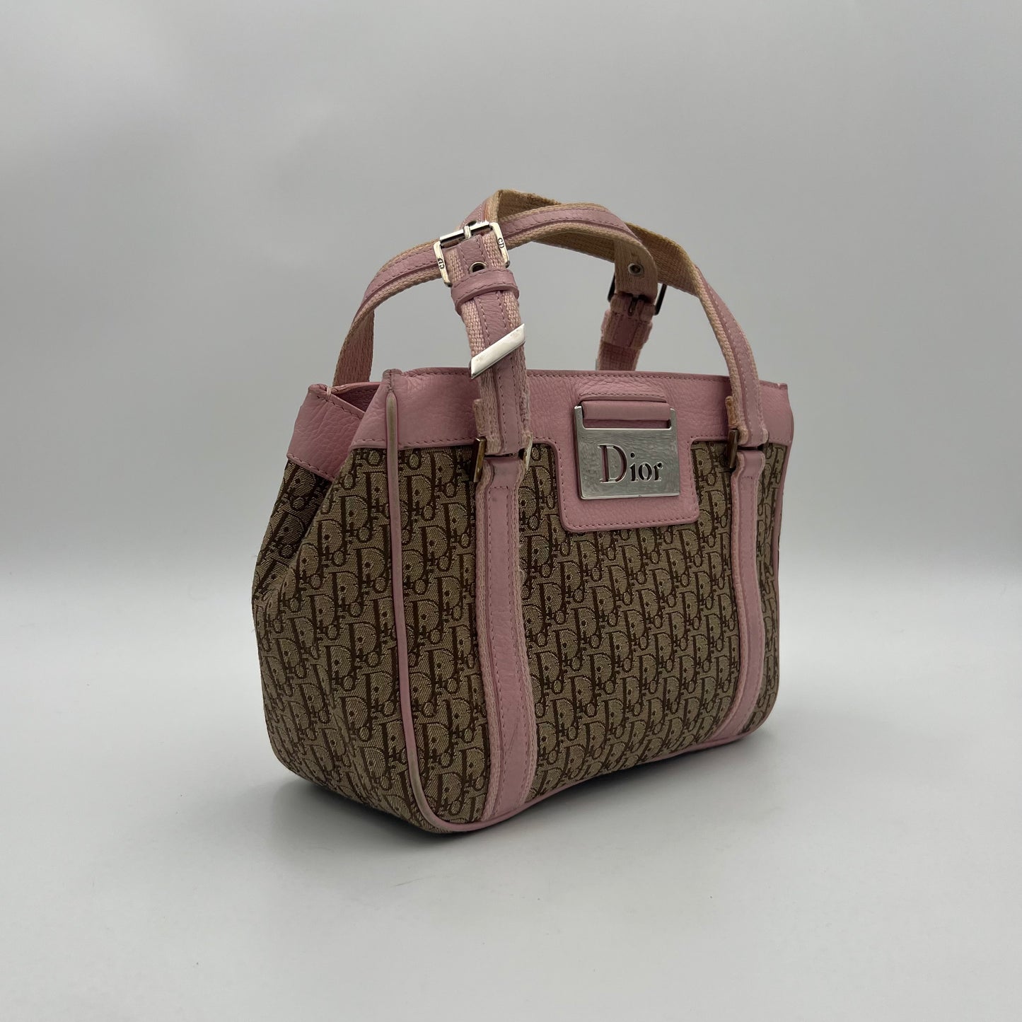 Christian Dior Beige Trotter Canvas Pink Leather Street Chic Small Handbag