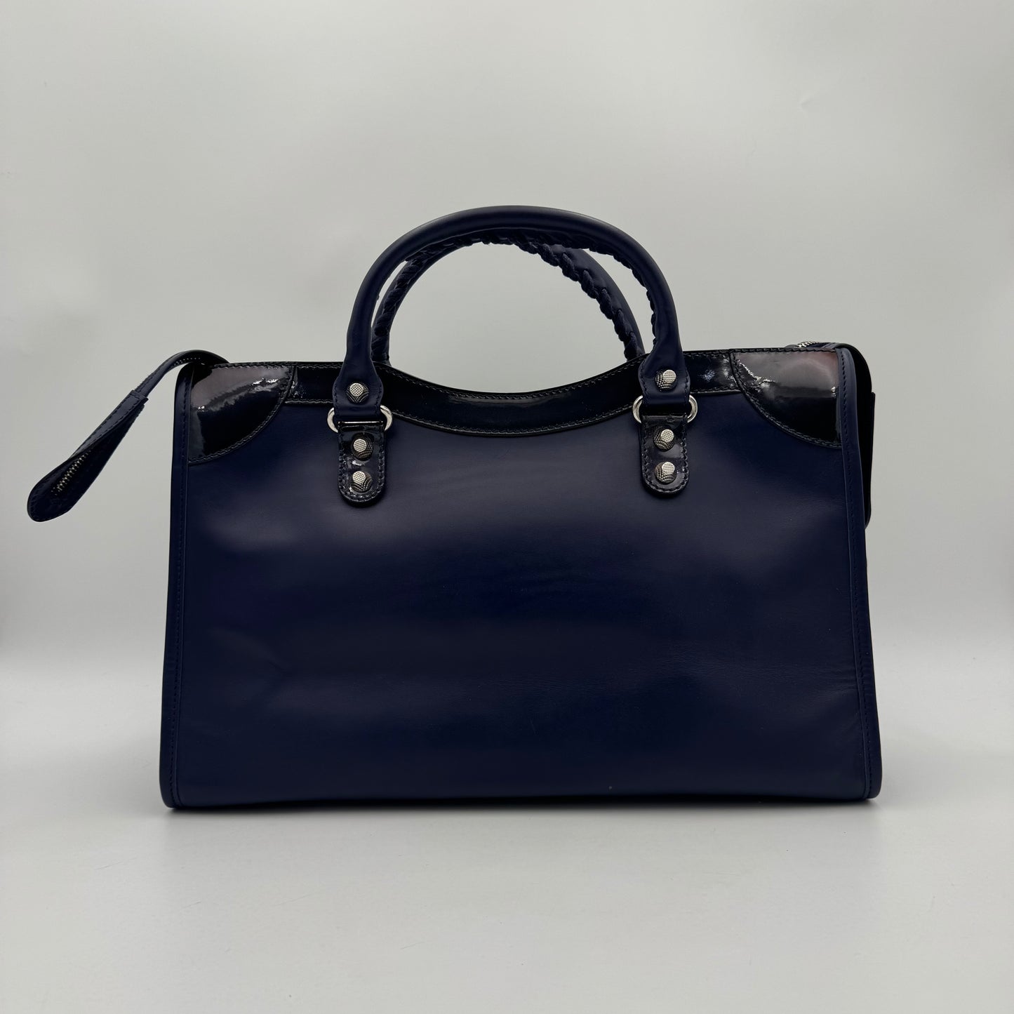 Balenciaga Dark Blue Matte and Black Patent Leather Giant 12 City Bag SHW