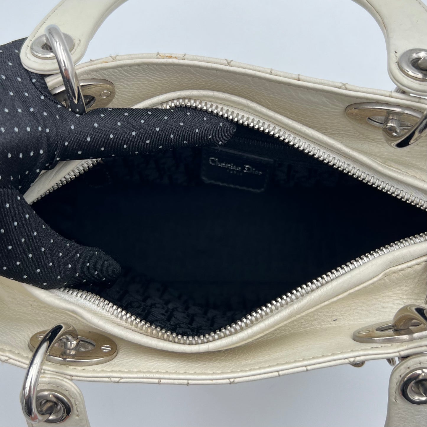 Christian Dior White Leather Cannage Lady Dior SHW
