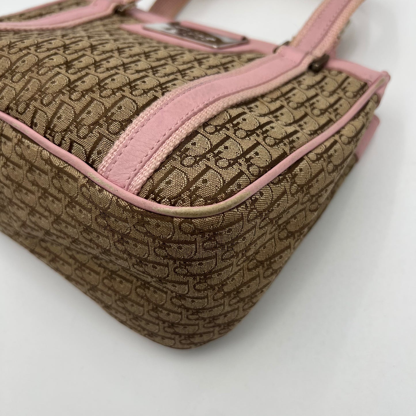 Christian Dior Beige Trotter Canvas Pink Leather Street Chic Small Handbag