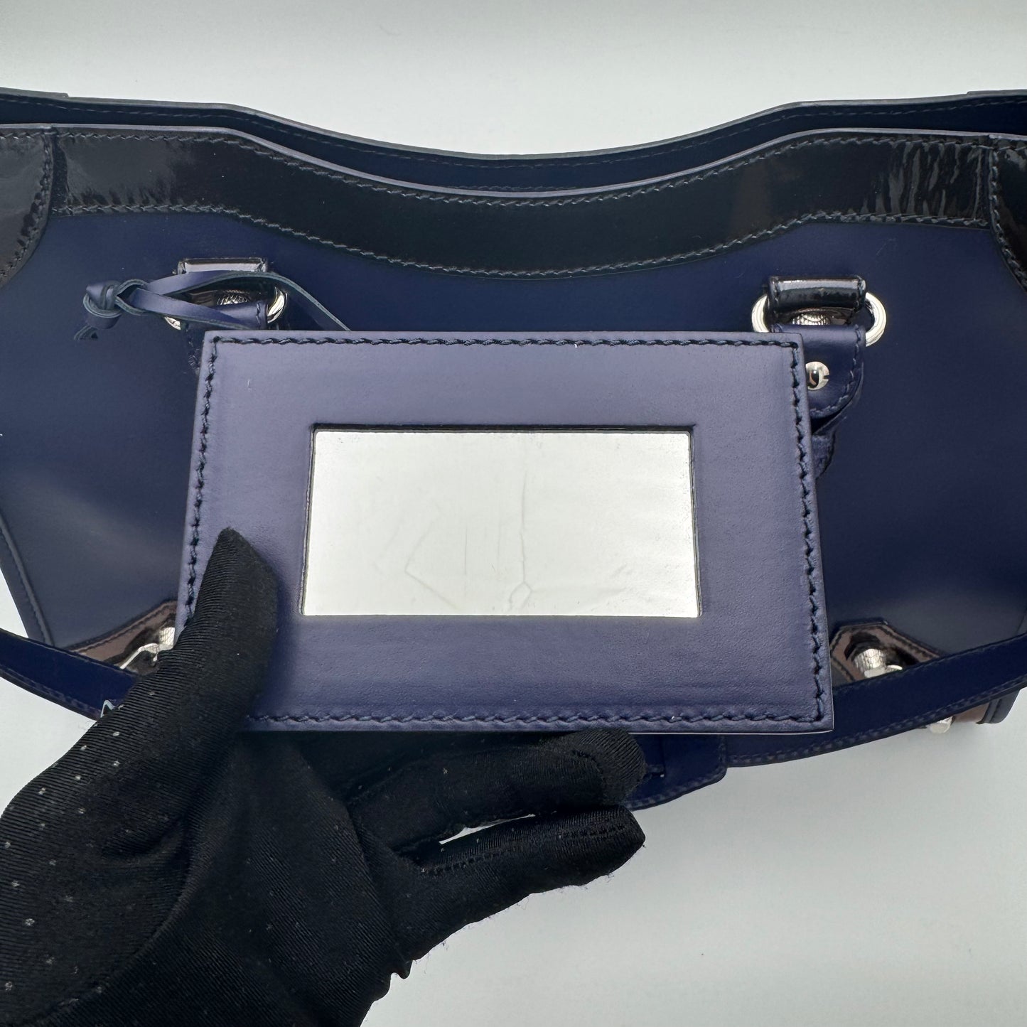 Balenciaga Dark Blue Matte and Black Patent Leather Giant 12 City Bag SHW