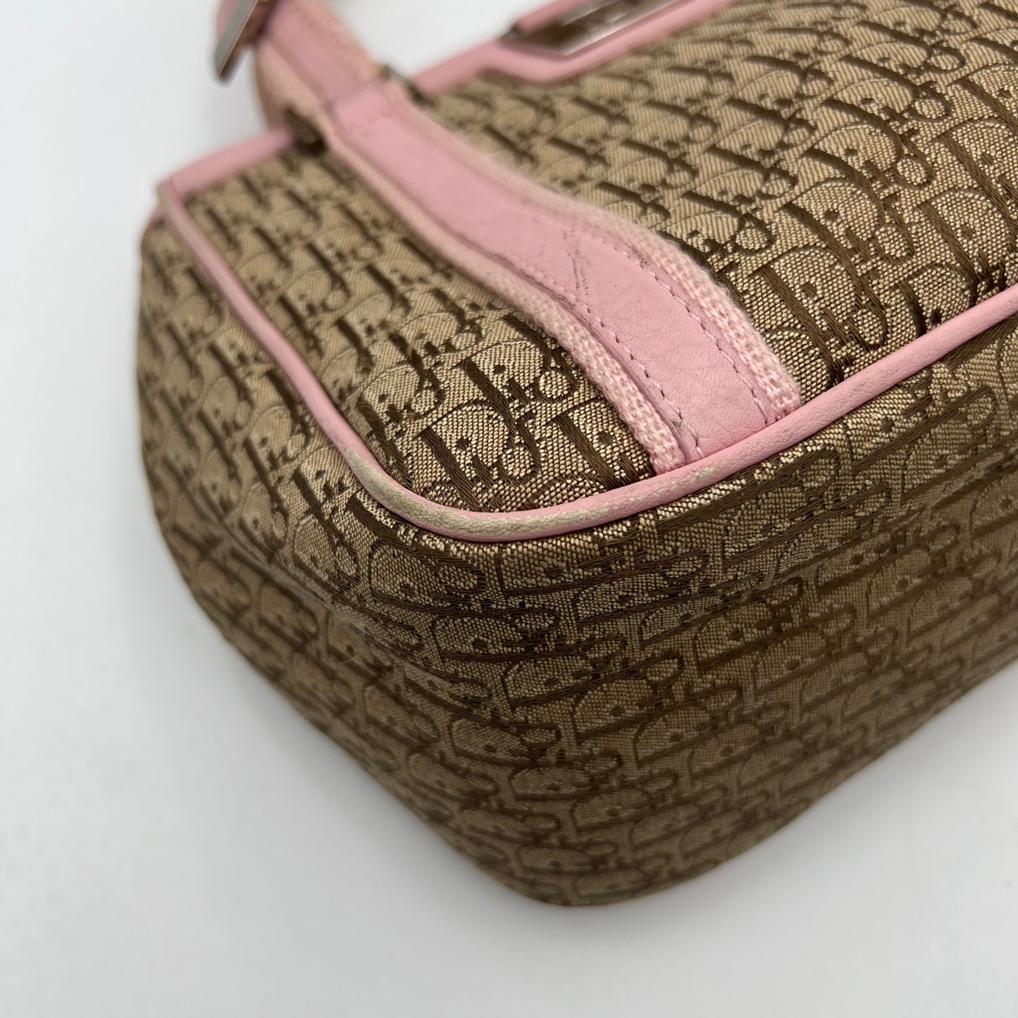 Christian Dior Beige Trotter Canvas Pink Leather Street Chic Small Handbag