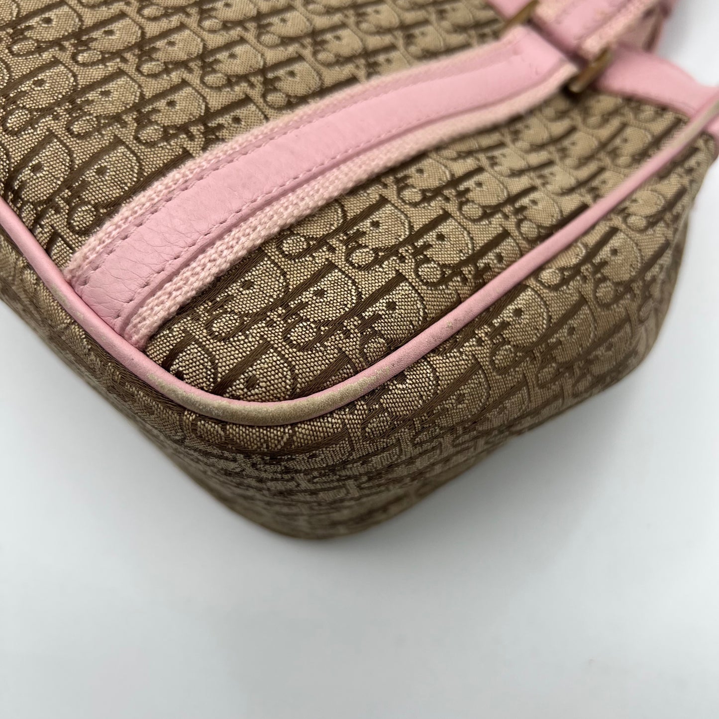 Christian Dior Beige Trotter Canvas Pink Leather Street Chic Small Handbag