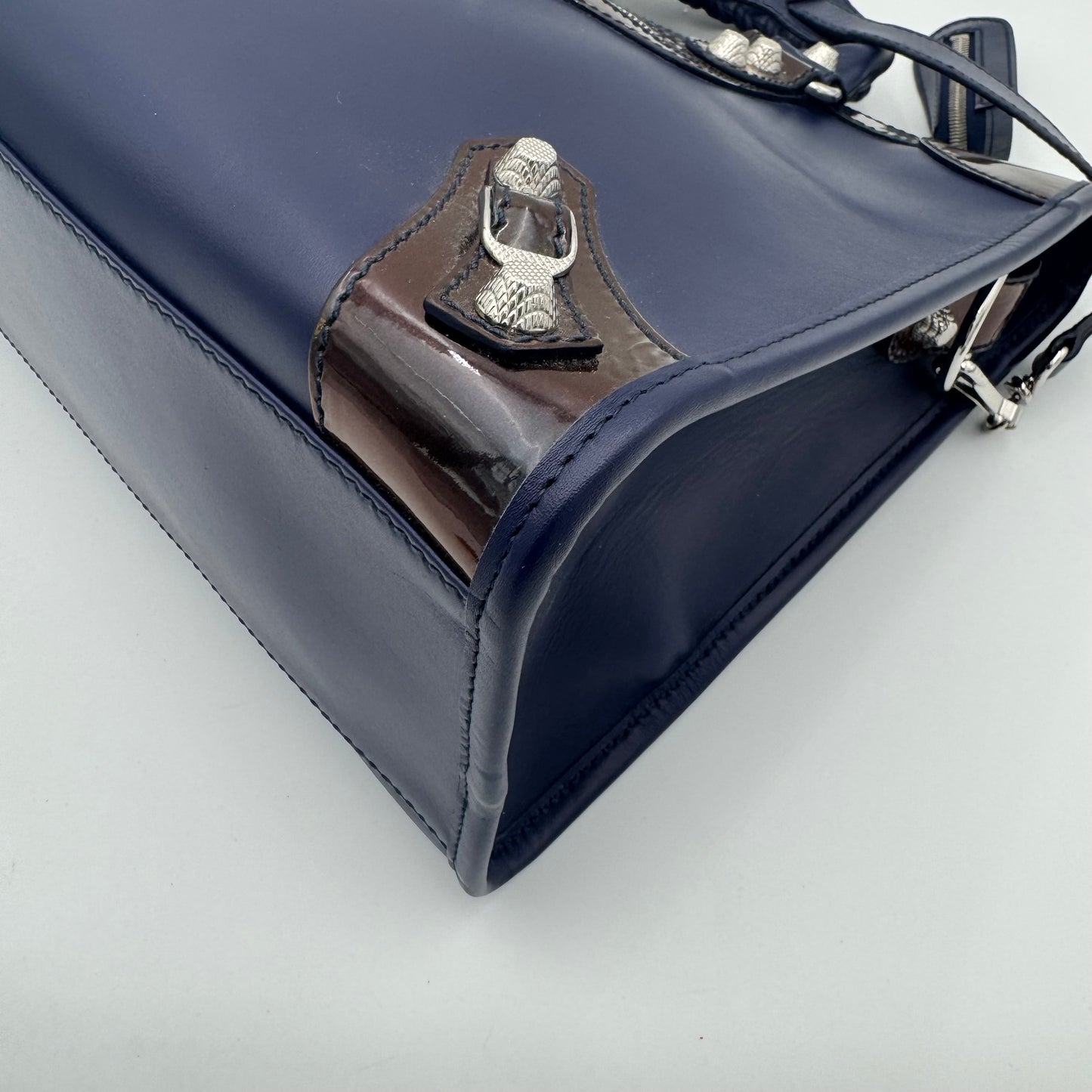 Balenciaga Dark Blue Matte and Black Patent Leather Giant 12 City Bag SHW