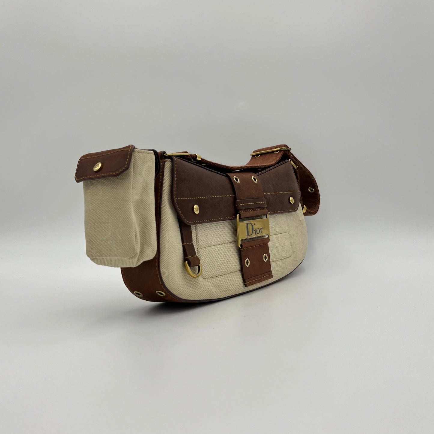 Christian Dior Beige Canvas Brown Leather Street Chic Cargo Columbus