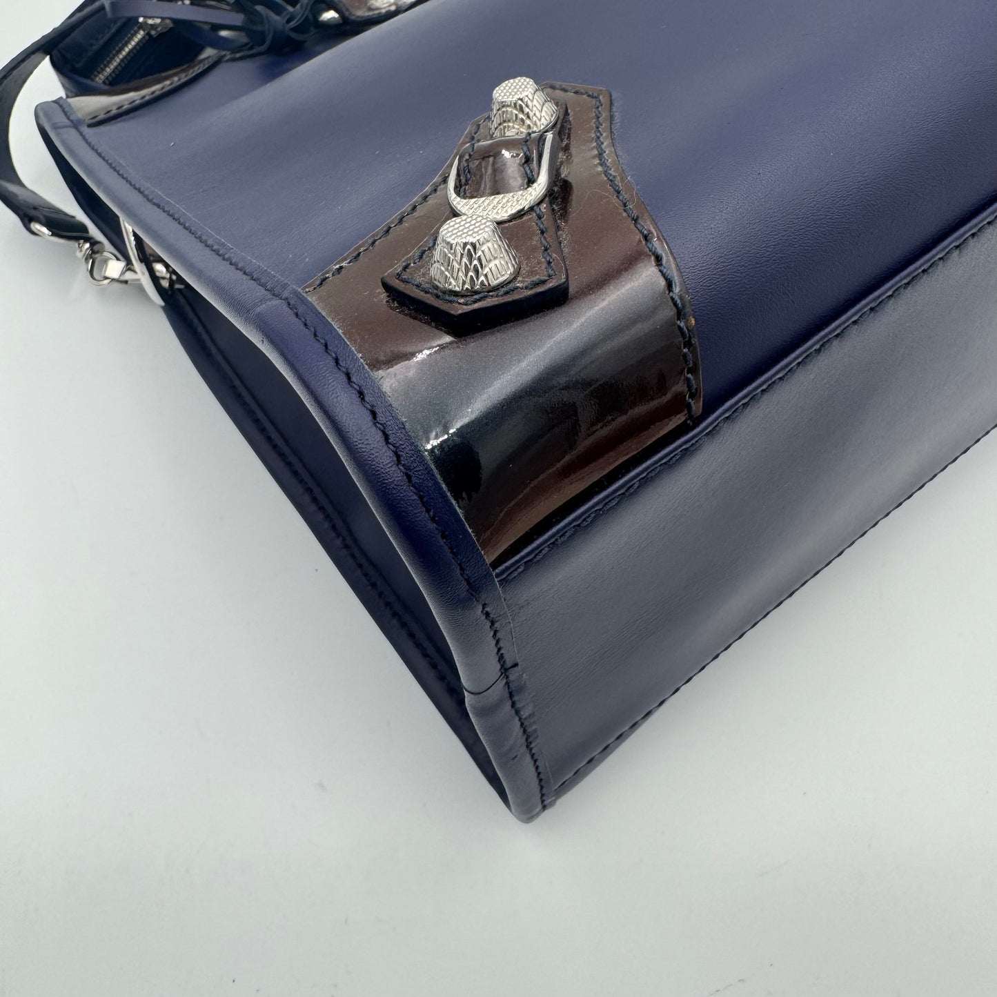 Balenciaga Dark Blue Matte and Black Patent Leather Giant 12 City Bag SHW