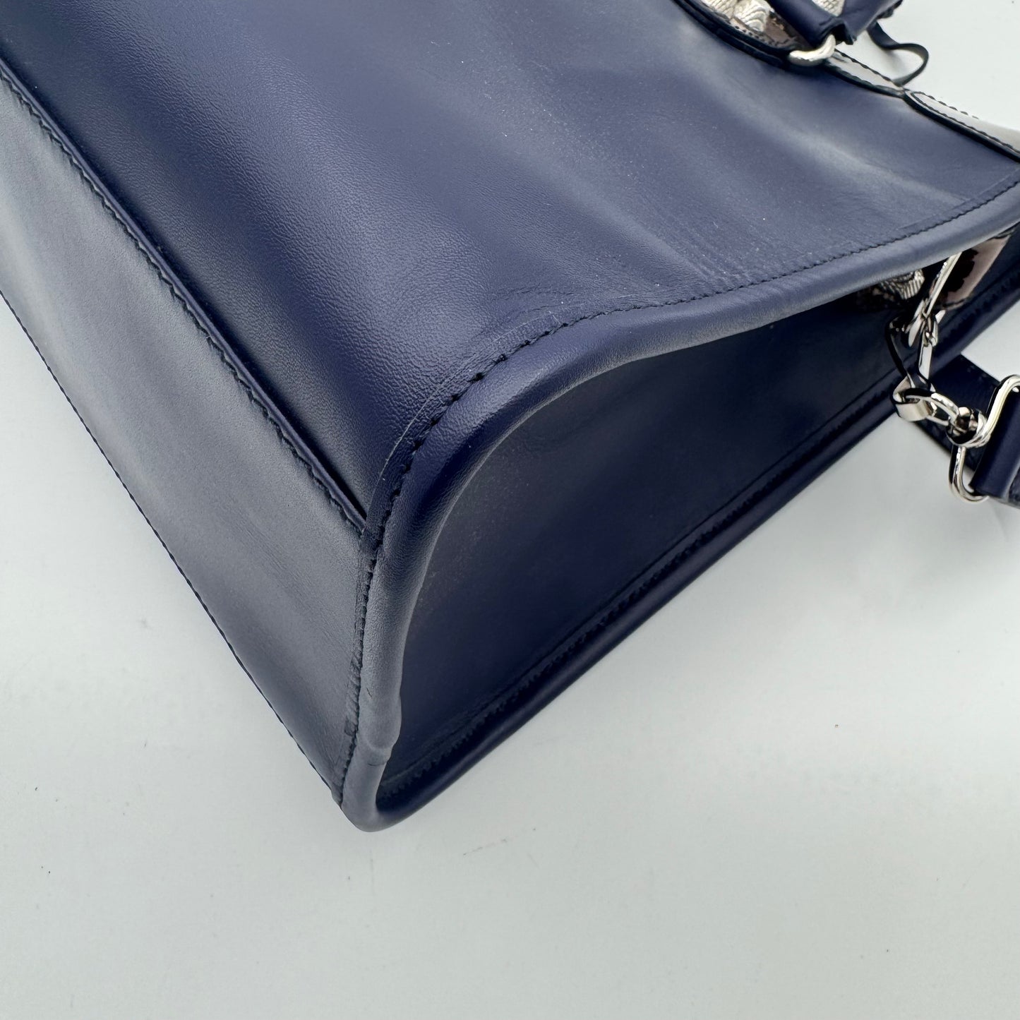 Balenciaga Dark Blue Matte and Black Patent Leather Giant 12 City Bag SHW