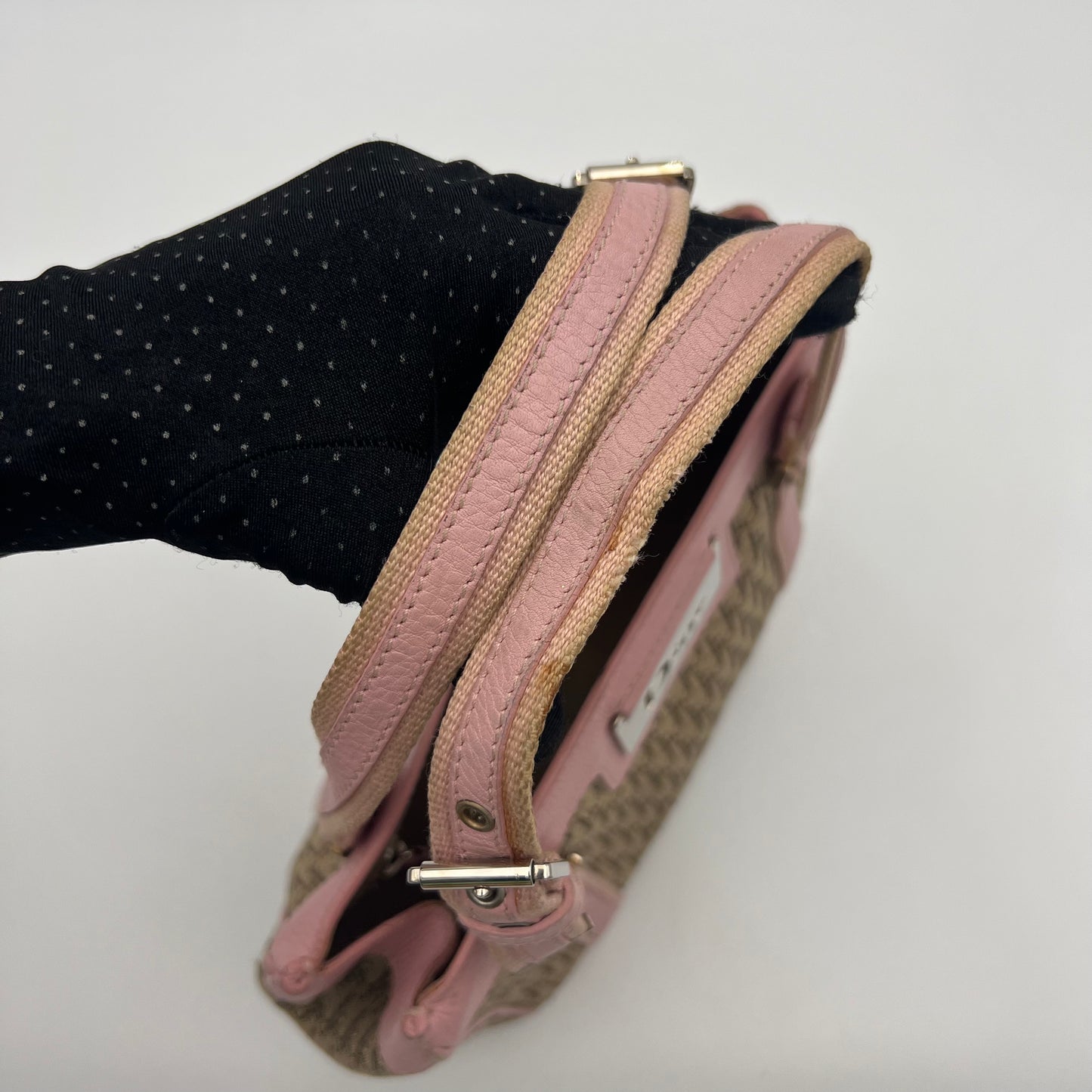 Christian Dior Beige Trotter Canvas Pink Leather Street Chic Small Handbag