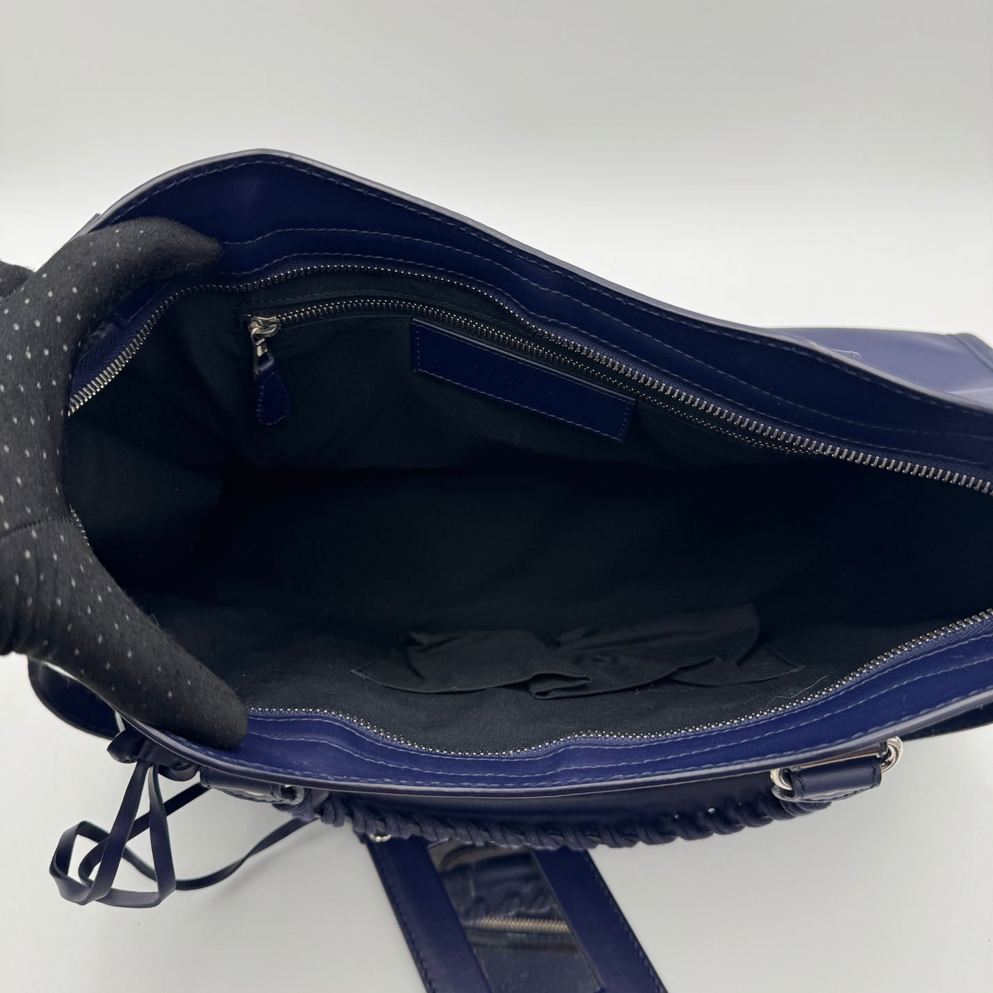Balenciaga Dark Blue Matte and Black Patent Leather Giant 12 City Bag SHW