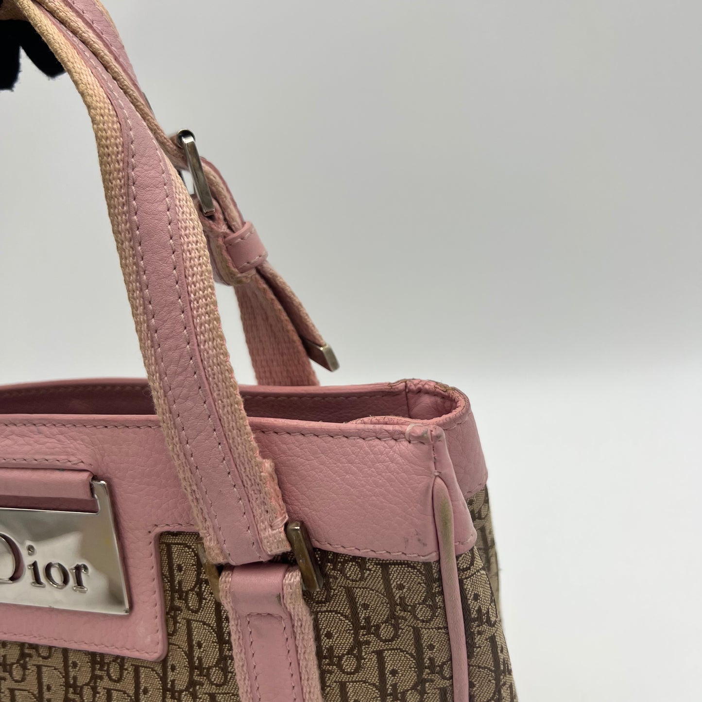 Christian Dior Beige Trotter Canvas Pink Leather Street Chic Small Handbag