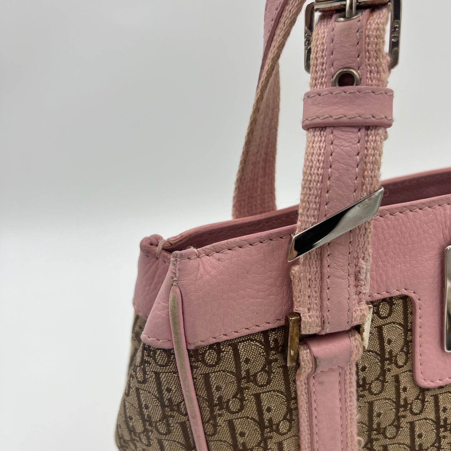 Christian Dior Beige Trotter Canvas Pink Leather Street Chic Small Handbag
