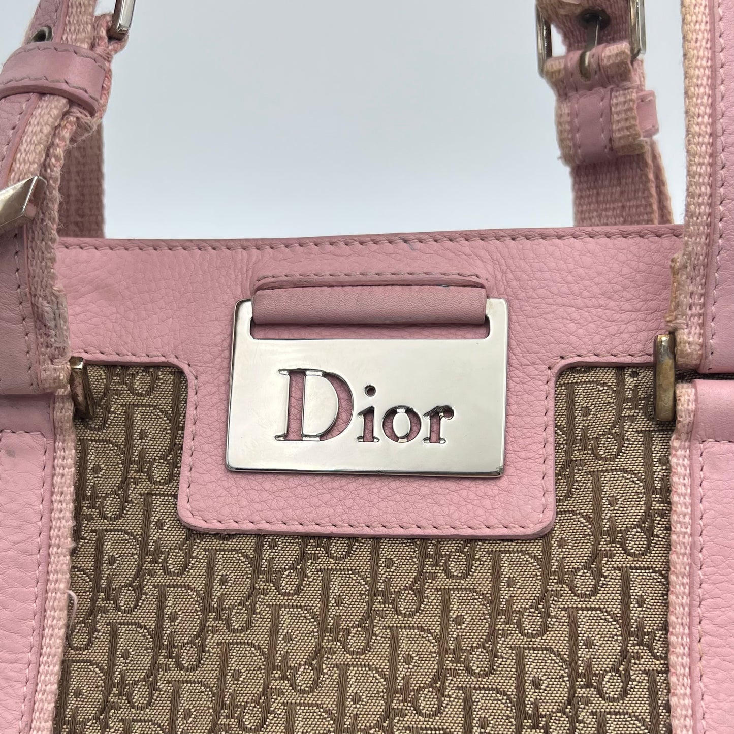 Christian Dior Beige Trotter Canvas Pink Leather Street Chic Small Handbag