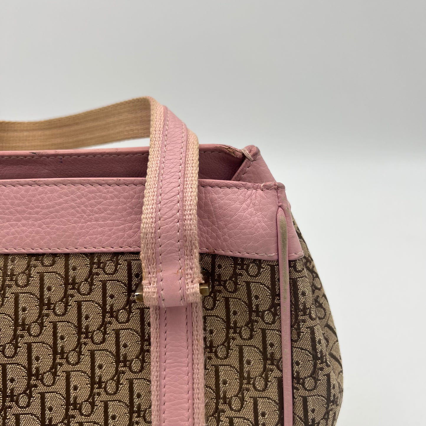 Christian Dior Beige Trotter Canvas Pink Leather Street Chic Small Handbag