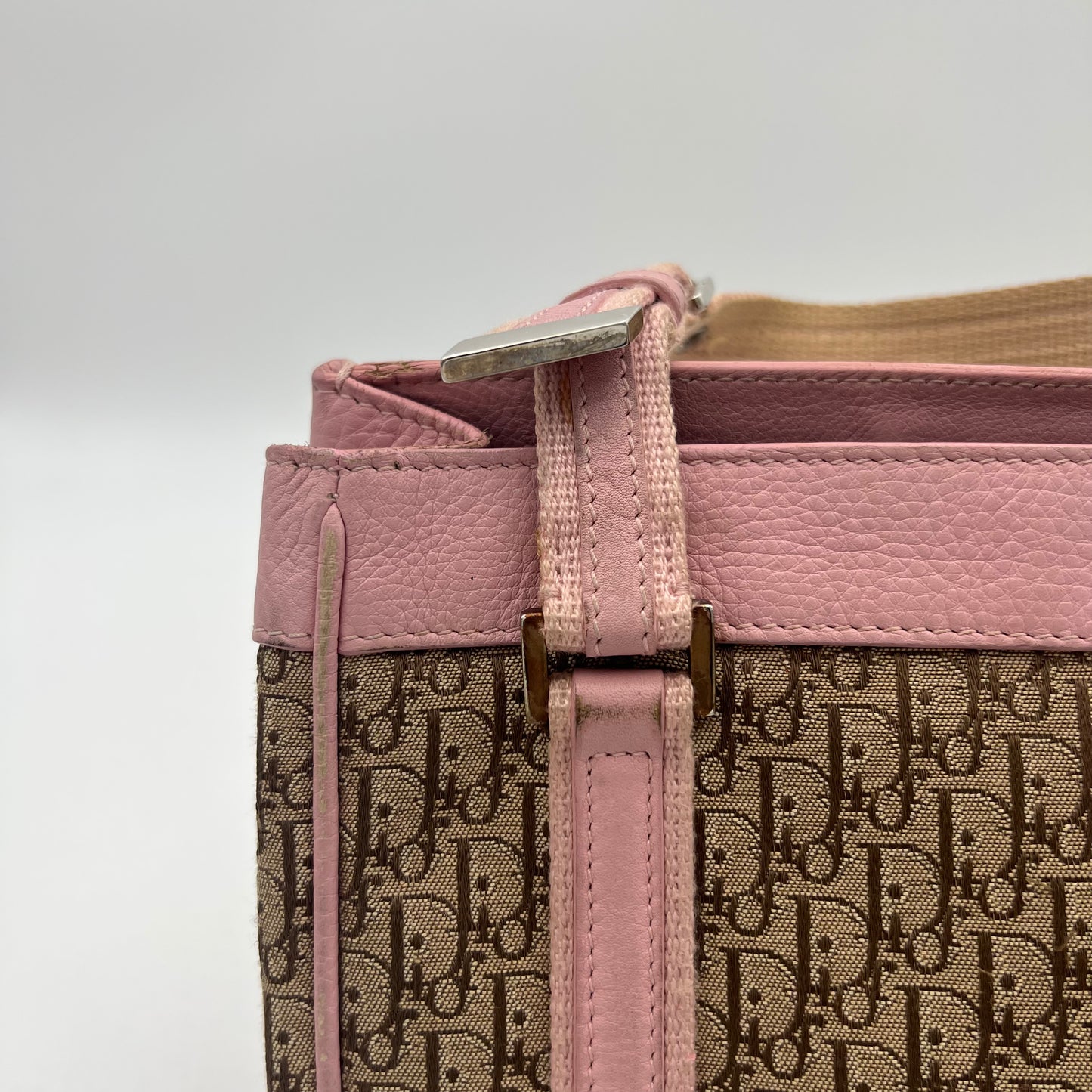 Christian Dior Beige Trotter Canvas Pink Leather Street Chic Small Handbag