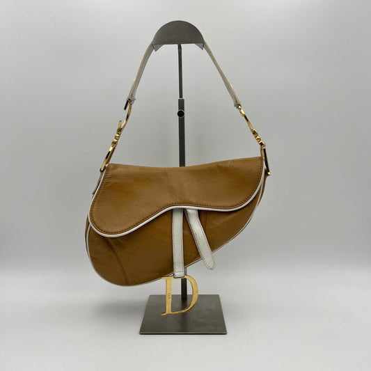 Christian Dior Beige White Leather Camel Saddle