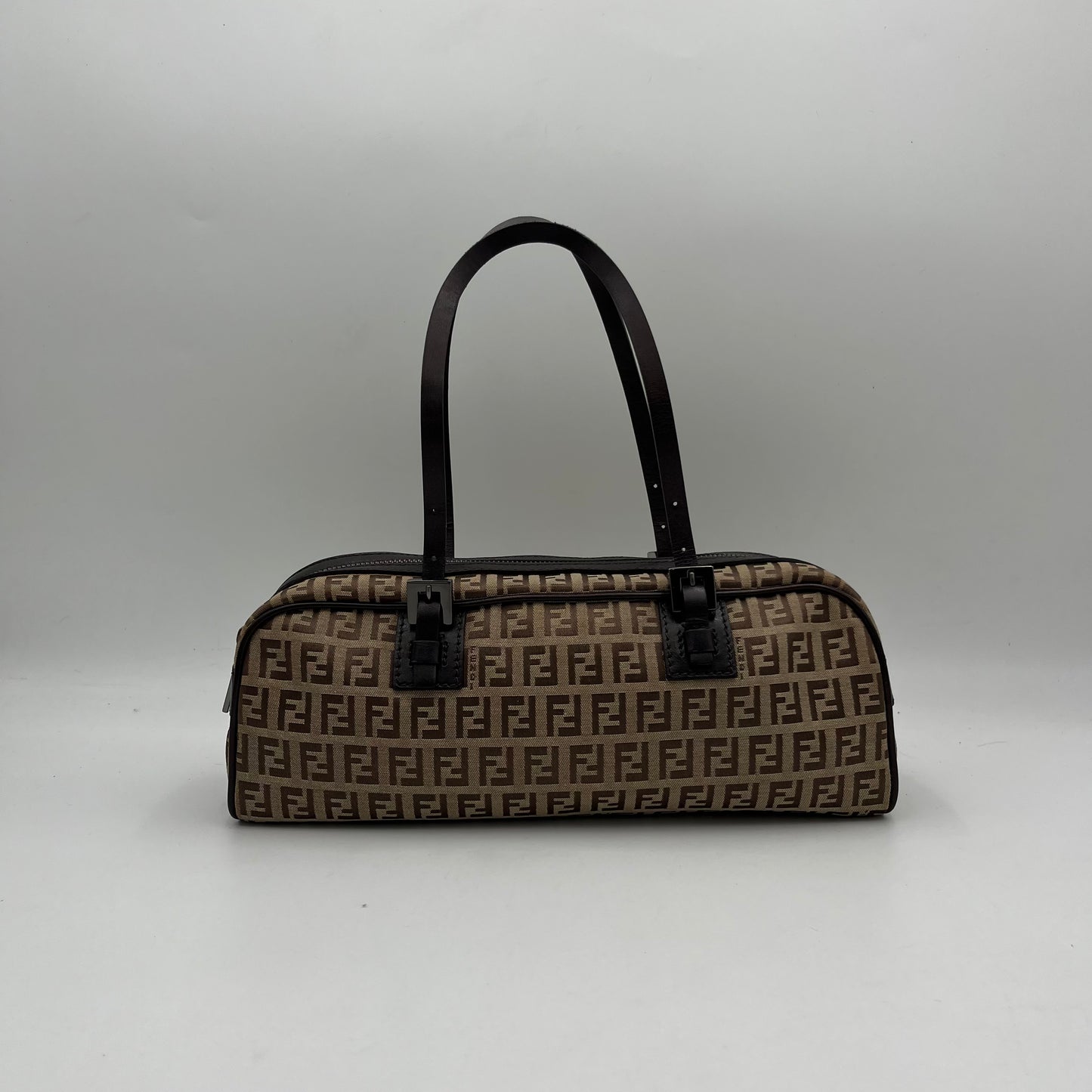 Fendi Brown Zucchino Barrel Shoulder Bag