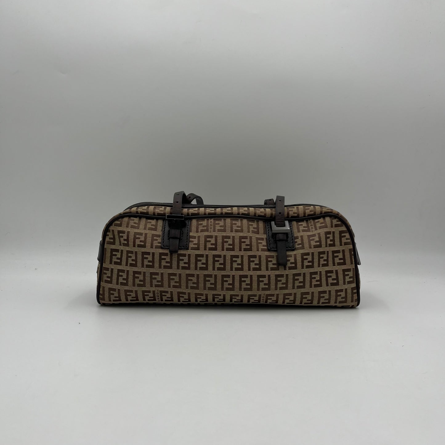 Fendi Brown Zucchino Barrel Shoulder Bag