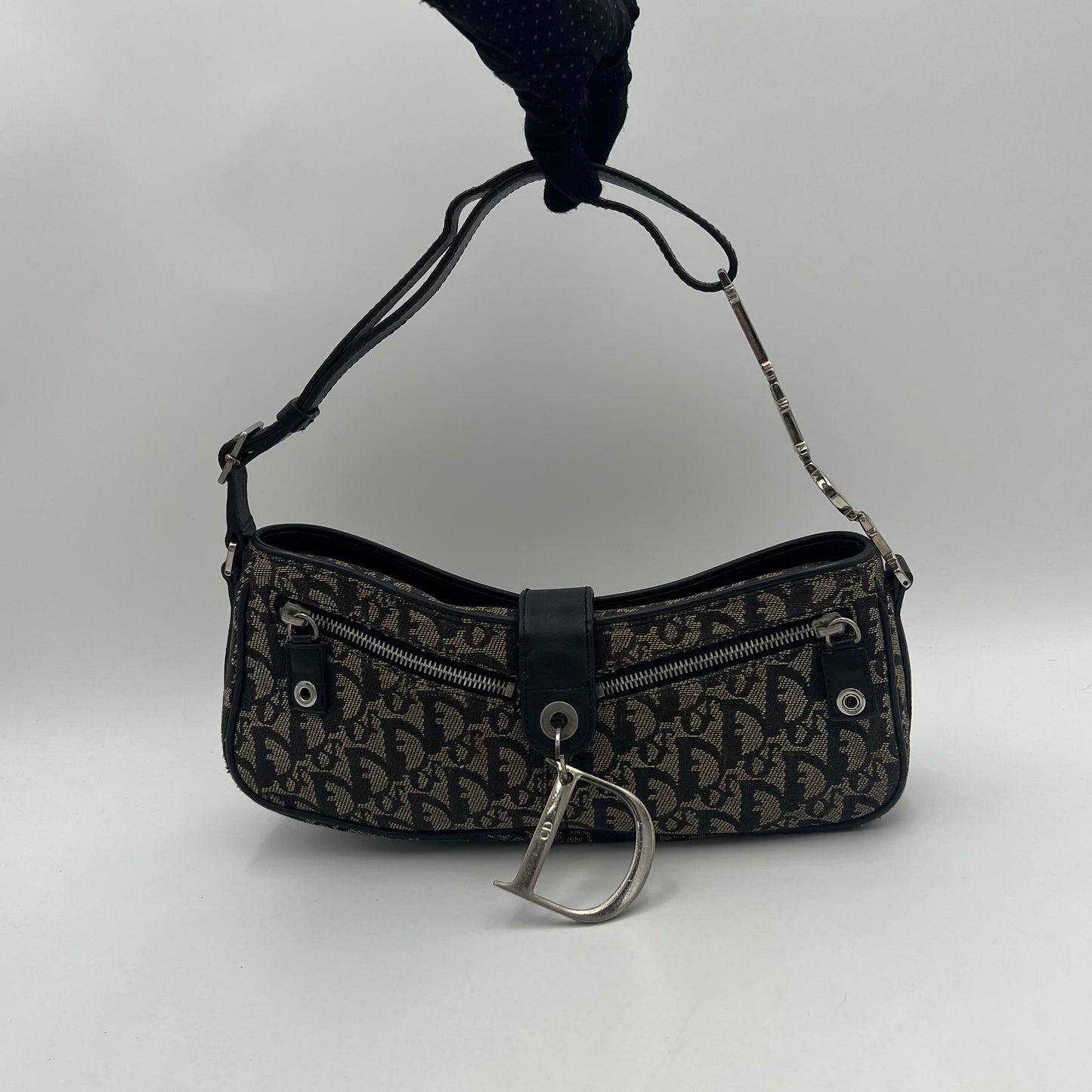 Christian Dior Black Oblique Canvas D Charm Spellout Shoulder Bag