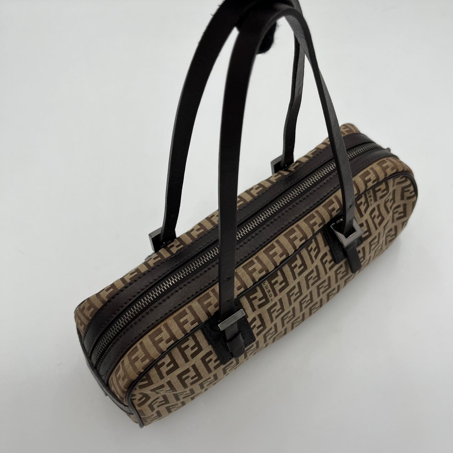 Fendi Brown Zucchino Barrel Shoulder Bag