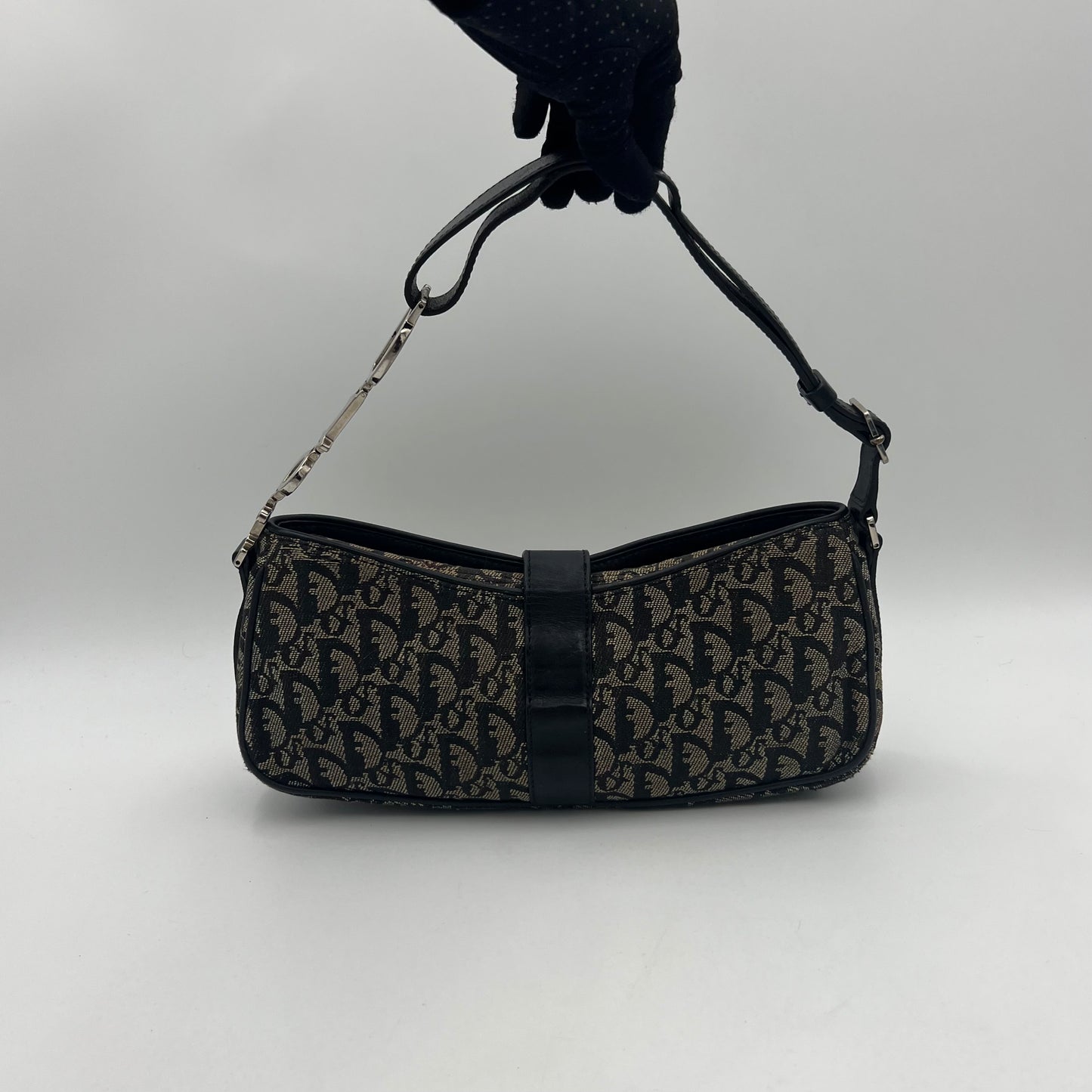 Christian Dior Black Oblique Canvas D Charm Spellout Shoulder Bag