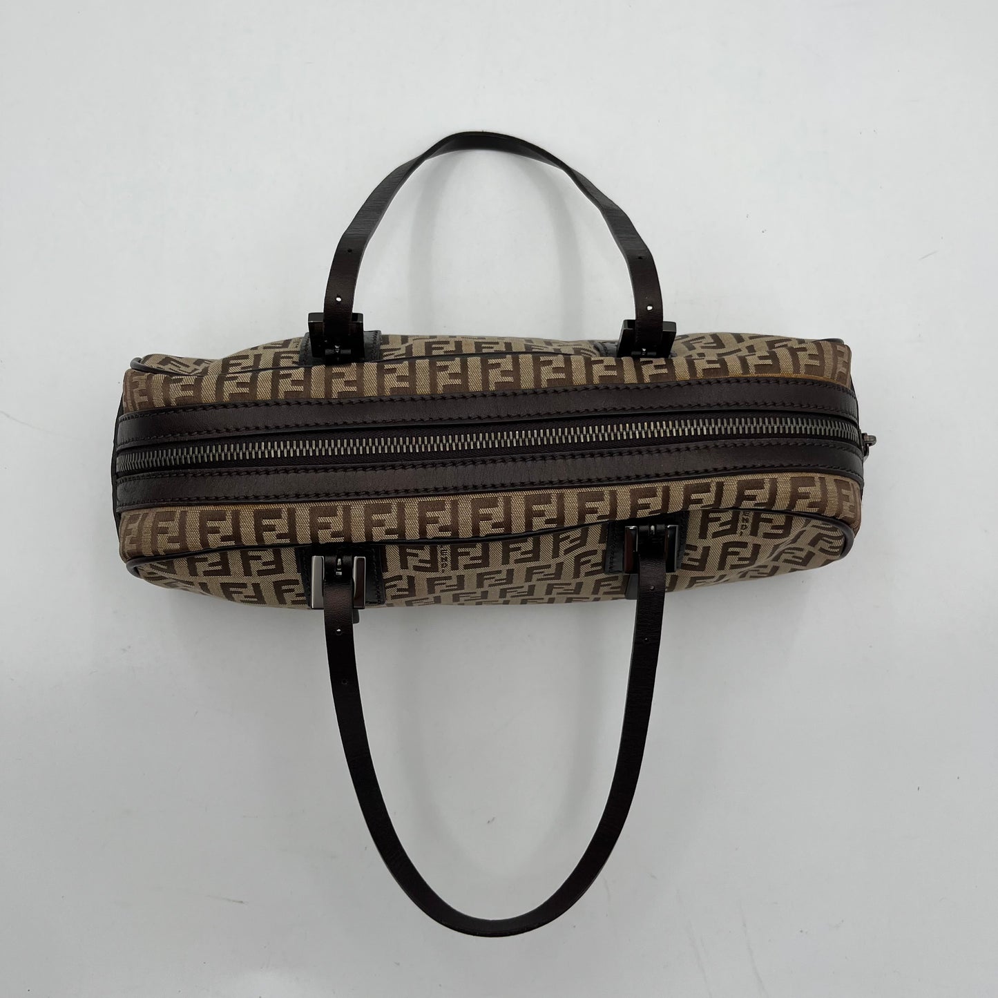 Fendi Brown Zucchino Barrel Shoulder Bag