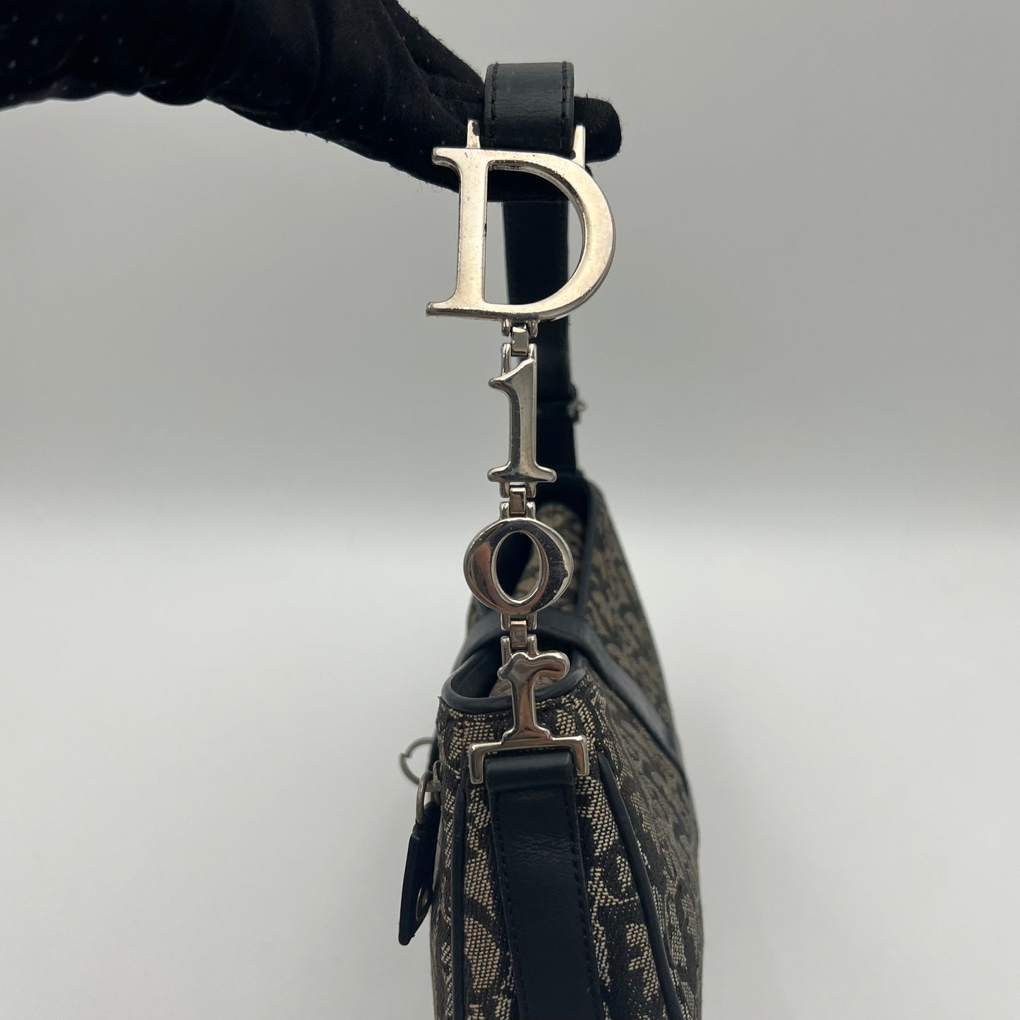 Christian Dior Black Oblique Canvas D Charm Spellout Shoulder Bag