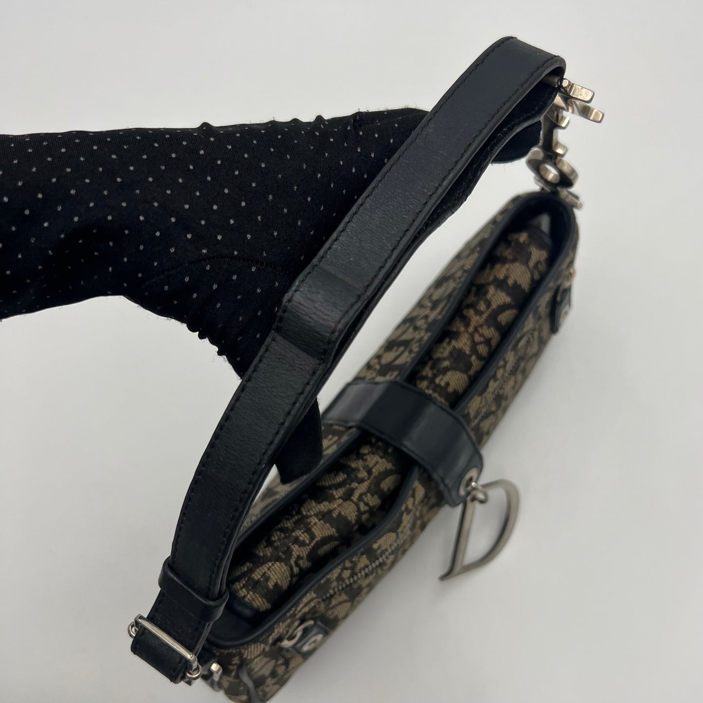 Christian Dior Black Oblique Canvas D Charm Spellout Shoulder Bag