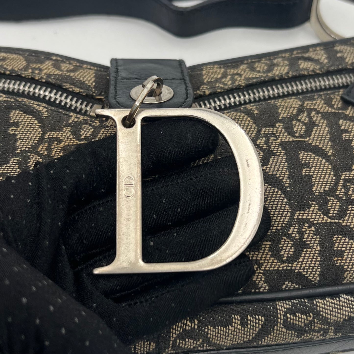 Christian Dior Black Oblique Canvas D Charm Spellout Shoulder Bag