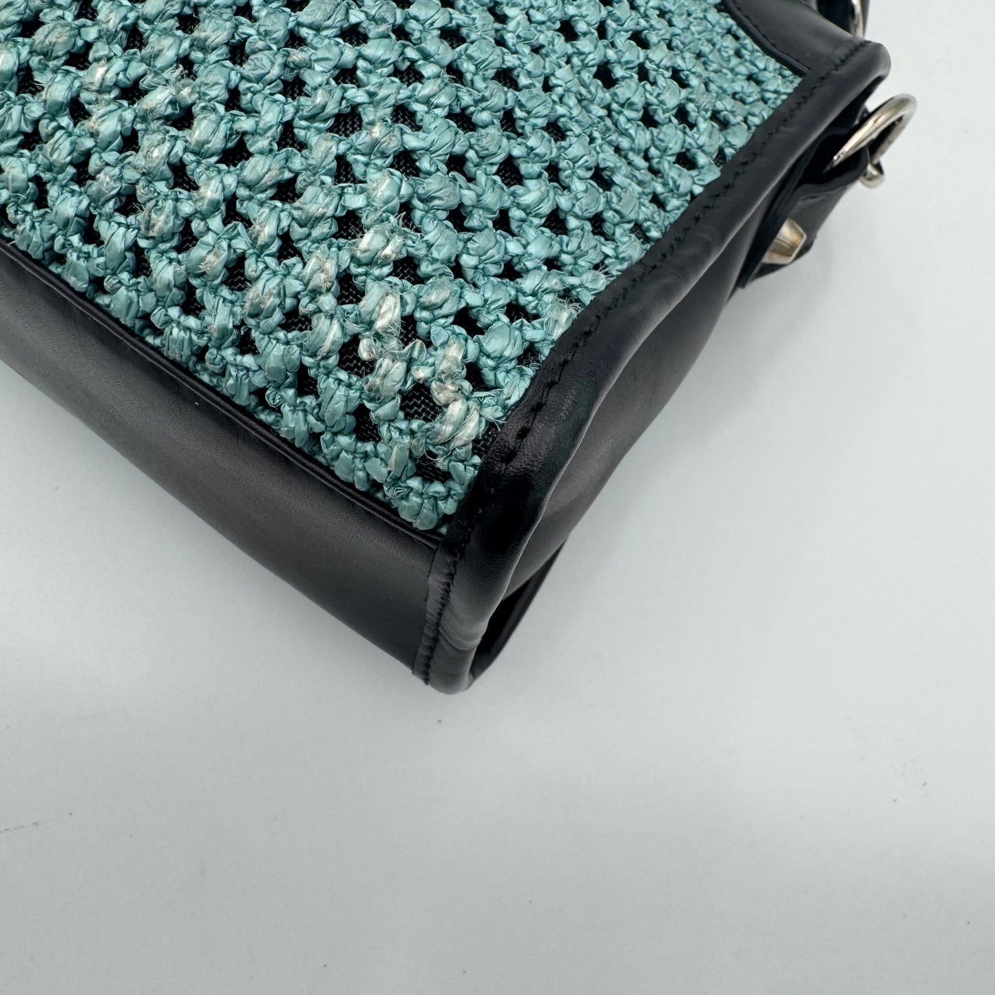 Balenciaga Black Leather Blue Green Raffia Mini City