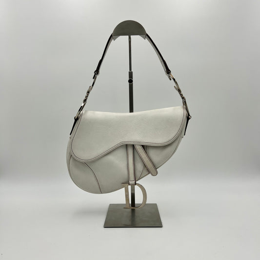 Christian Dior White Leather Saddle